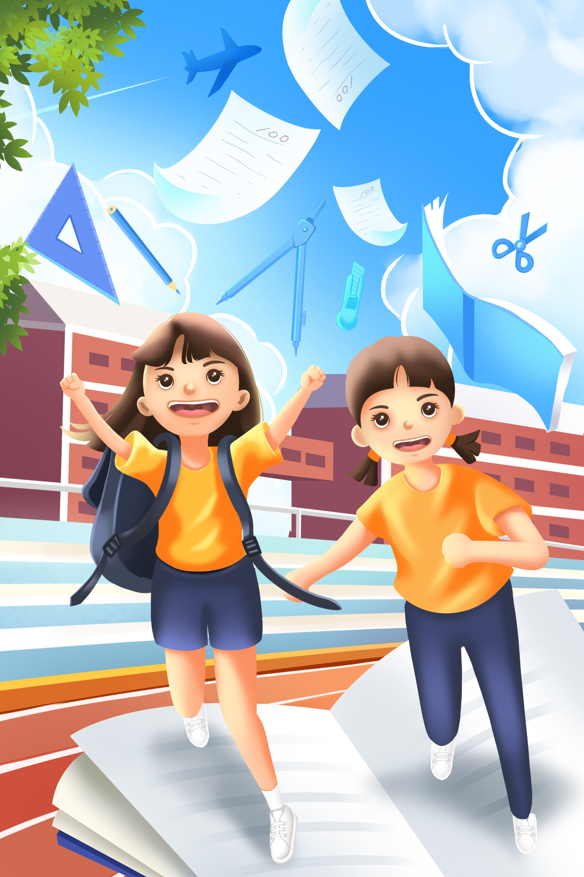 手绘插画开学季海报