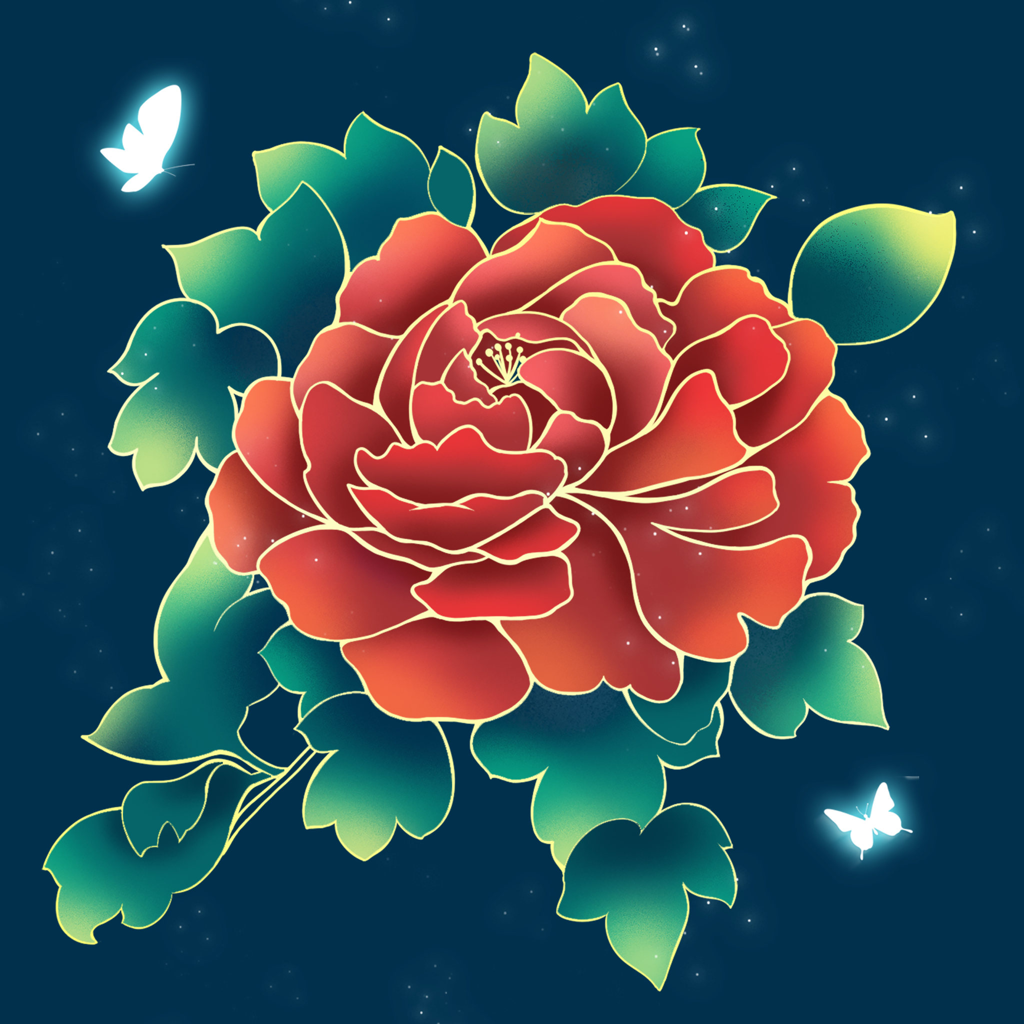 中国风手绘牡丹插画