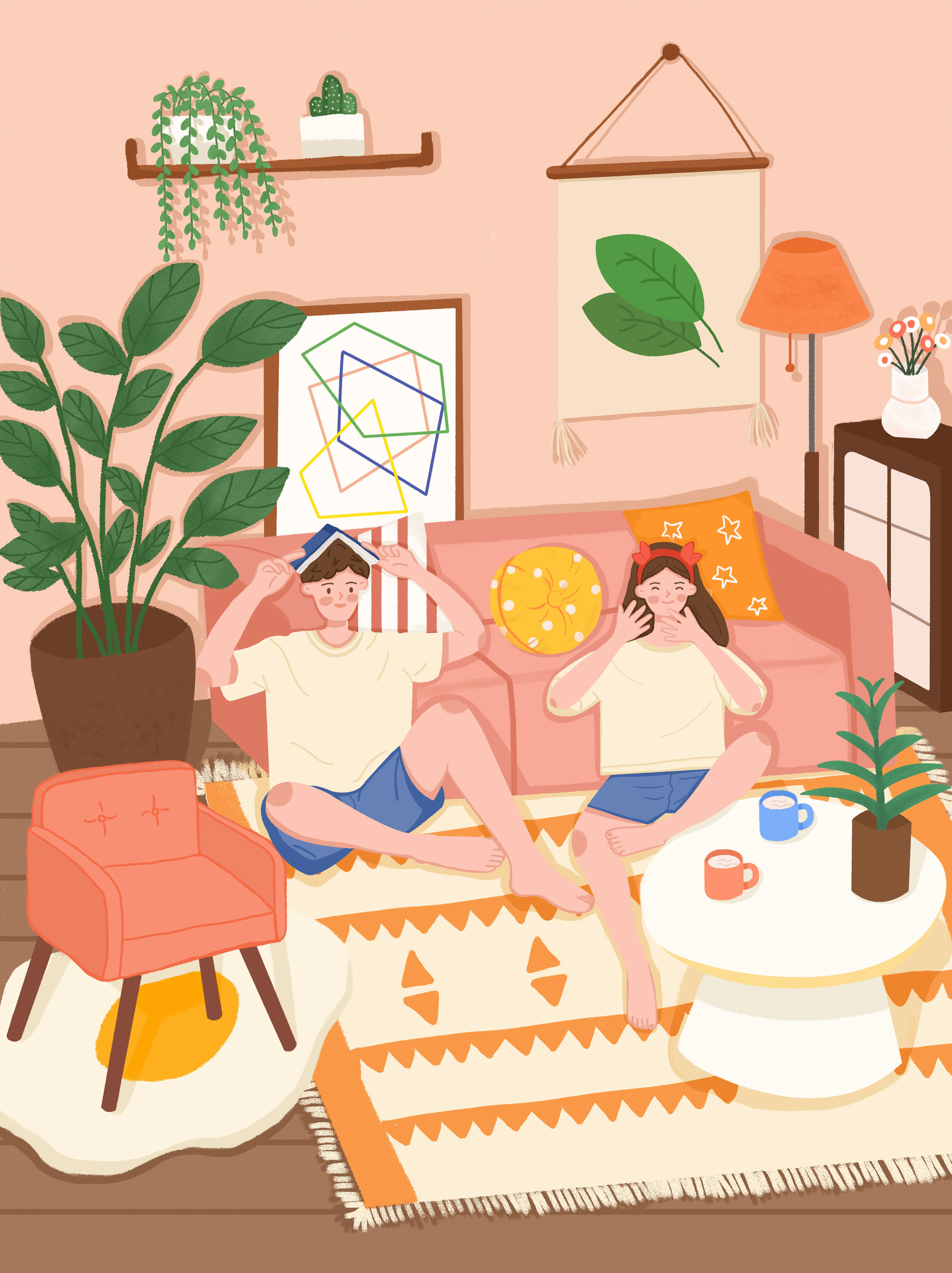 夏天情侣夫妻居家快乐生活