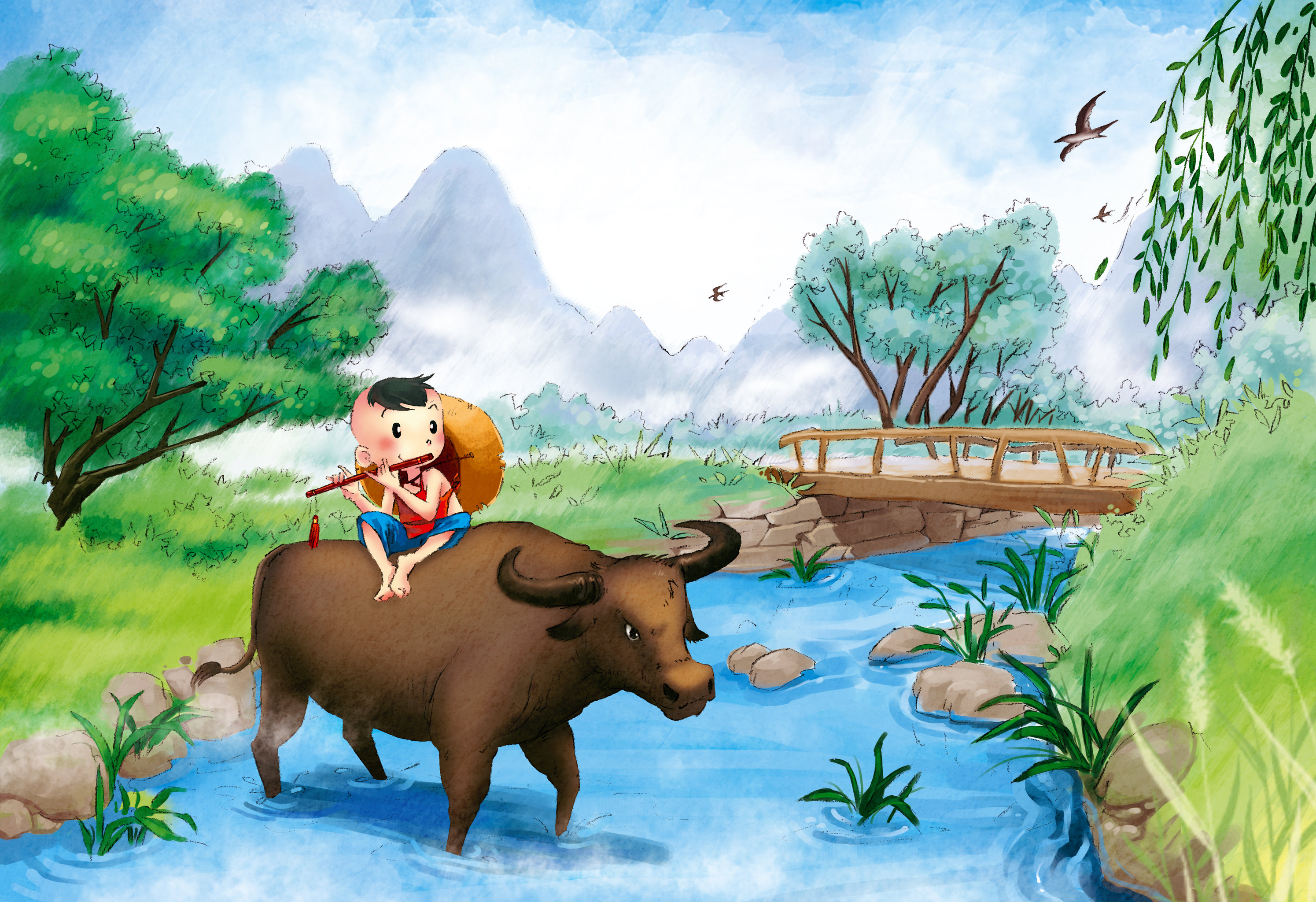 插画牧童