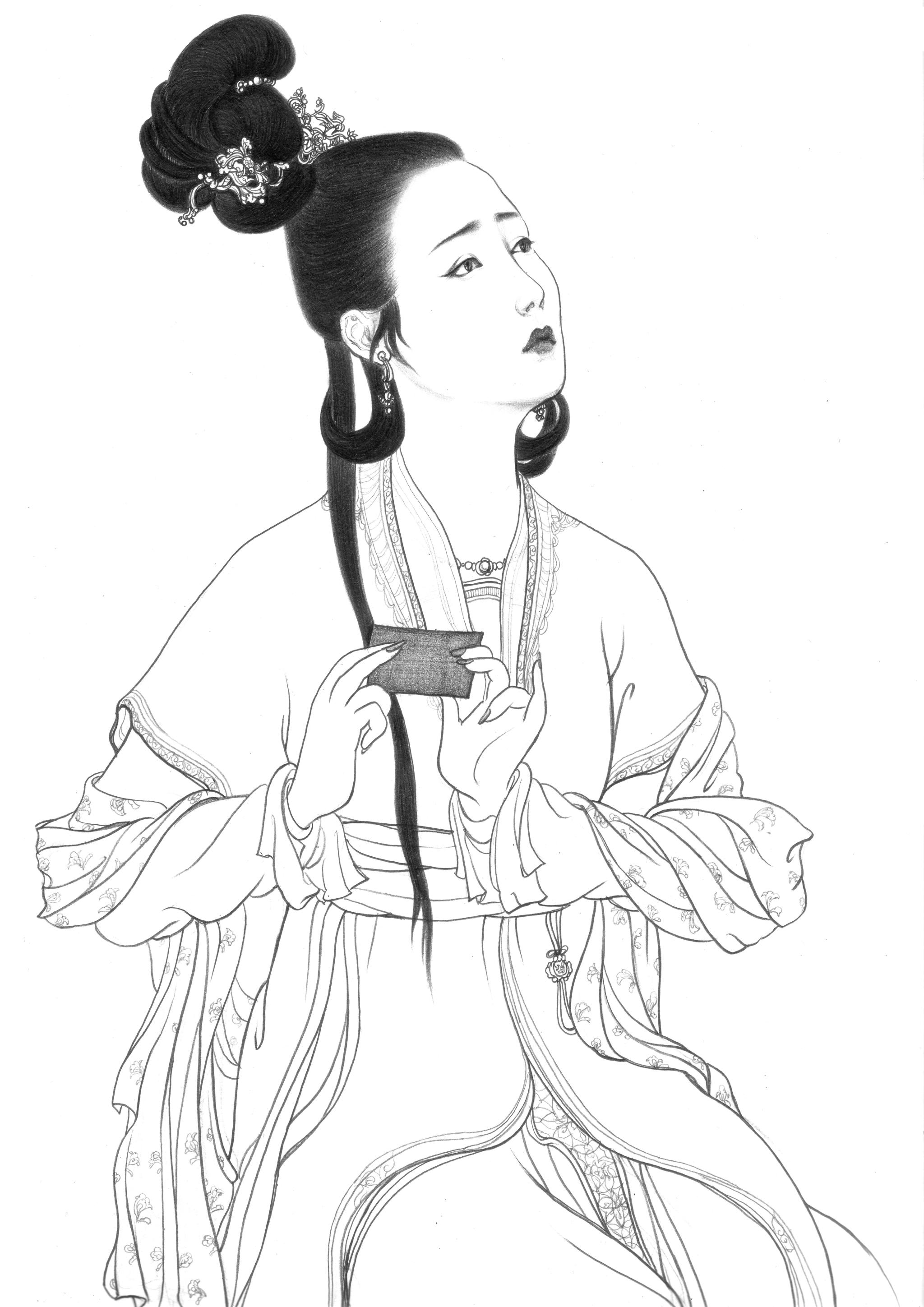 白描仕女胭脂