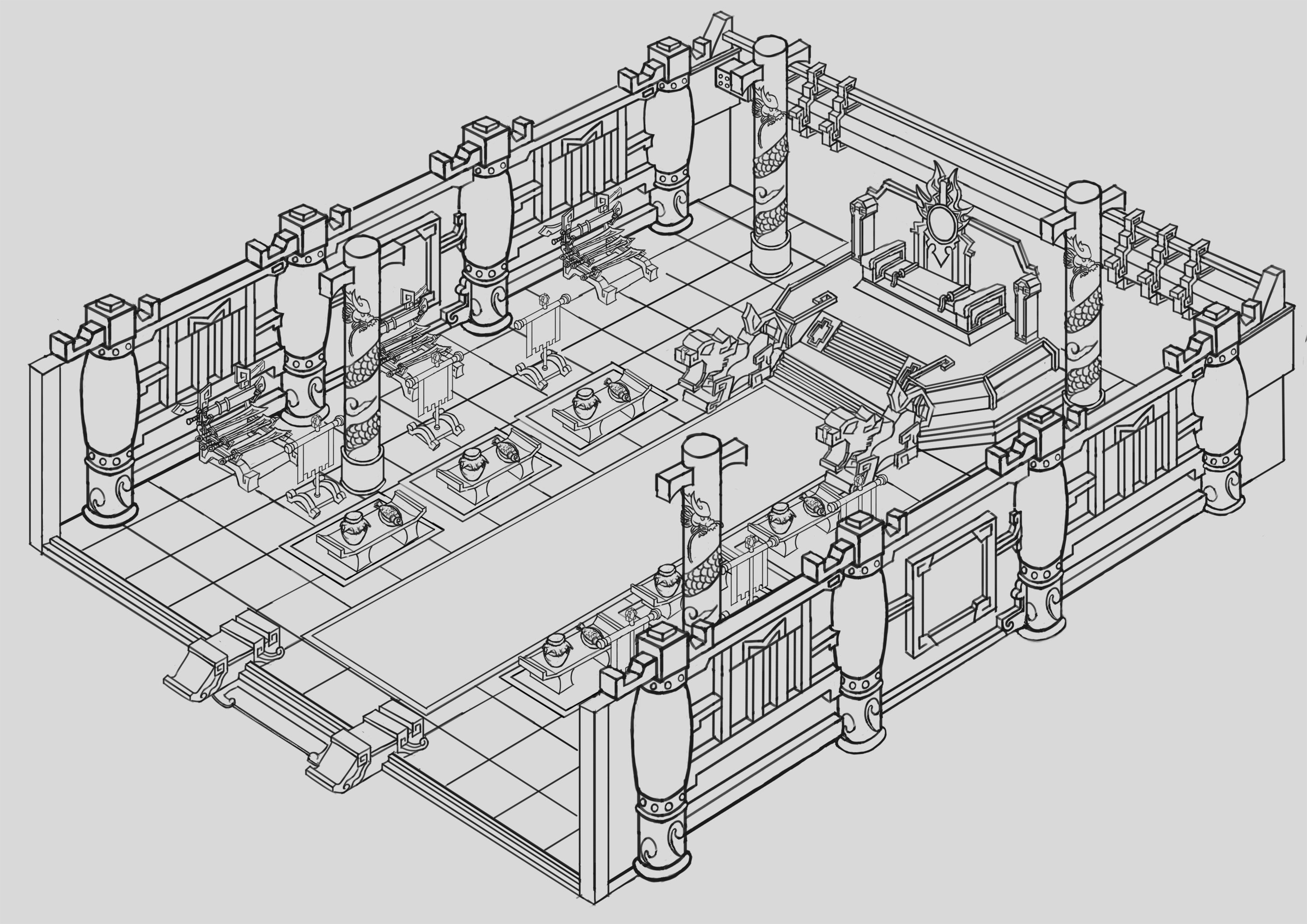 古代卡通建筑线稿