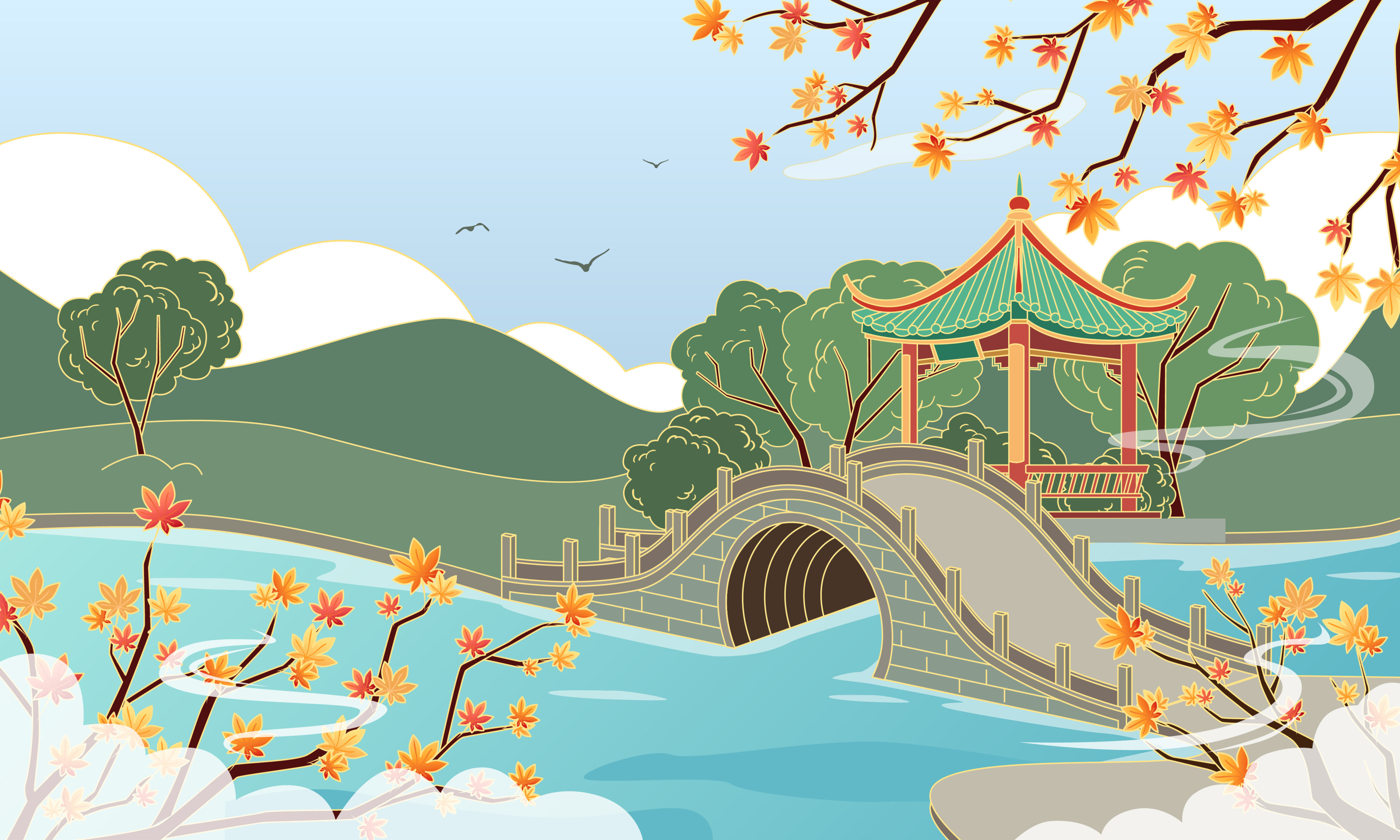 惠州西湖插画图片