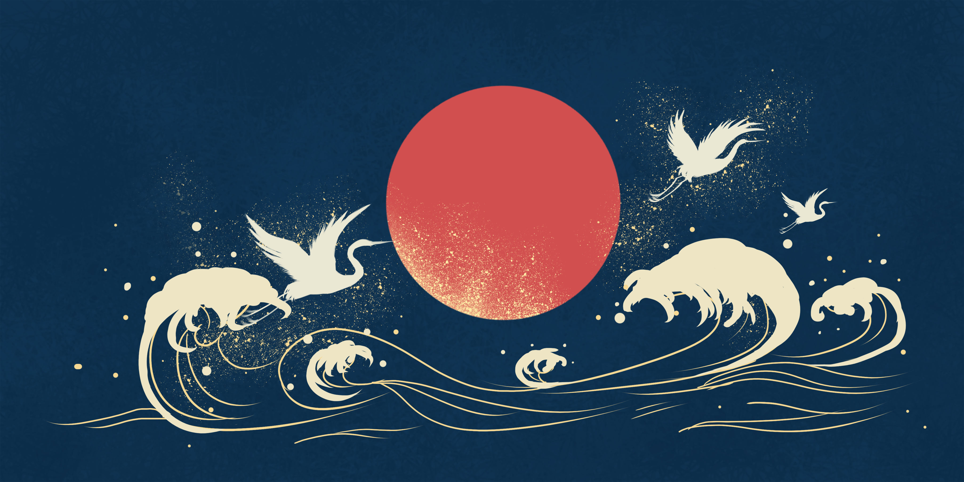 中秋节中国风飞鹤图插画海报背景