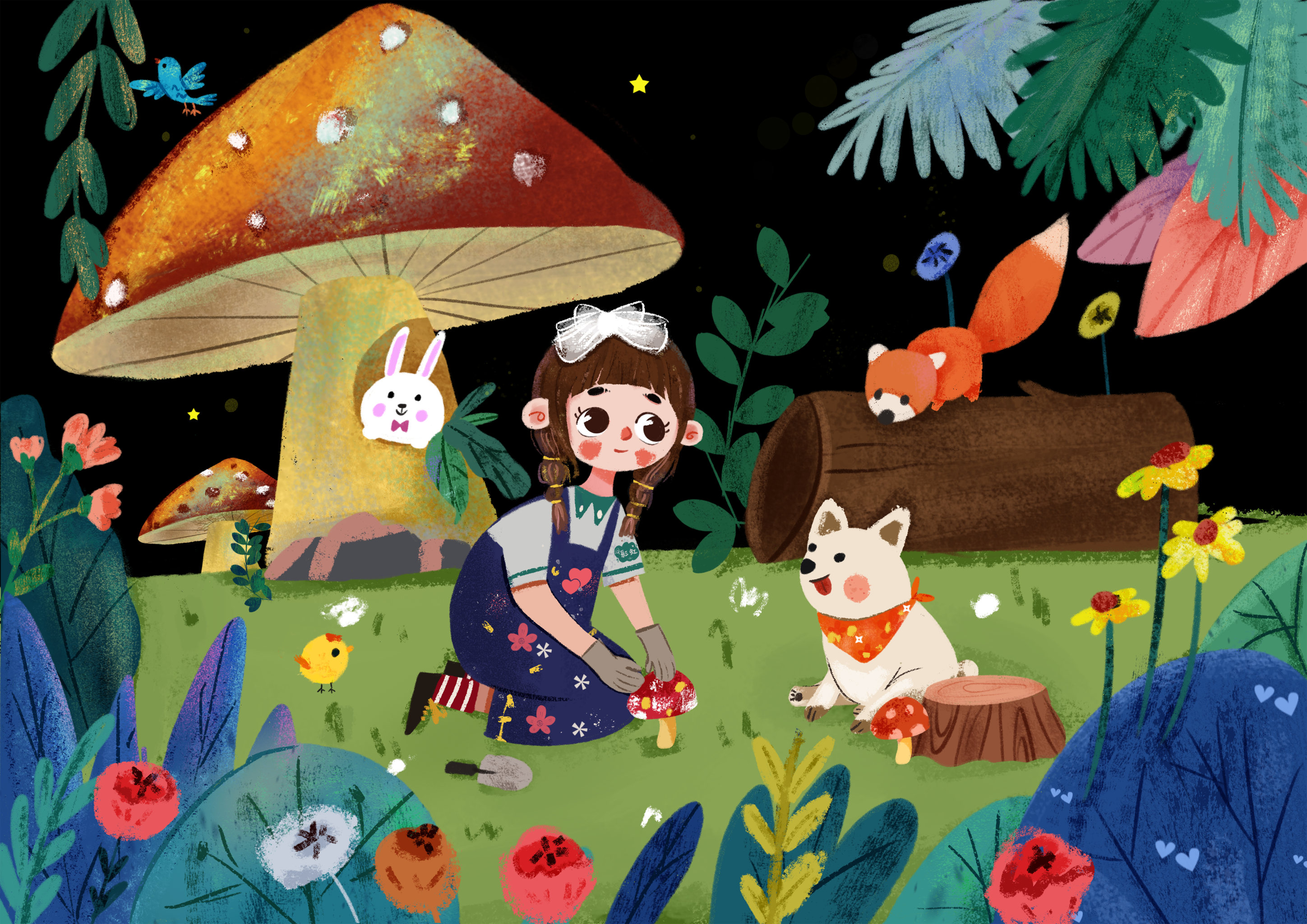 夜晚森林的小姑娘