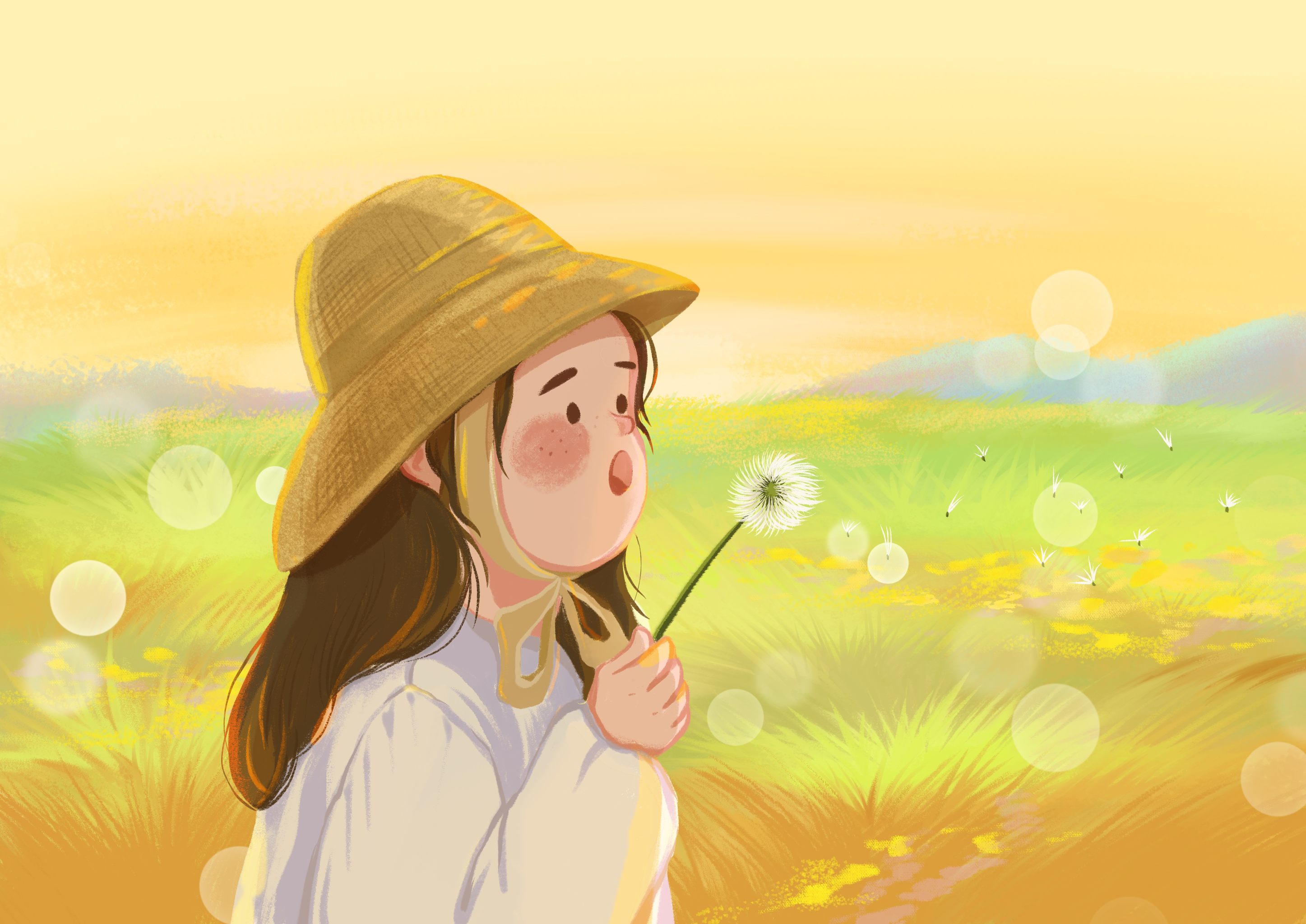 儿童插画-小孩吹泡泡