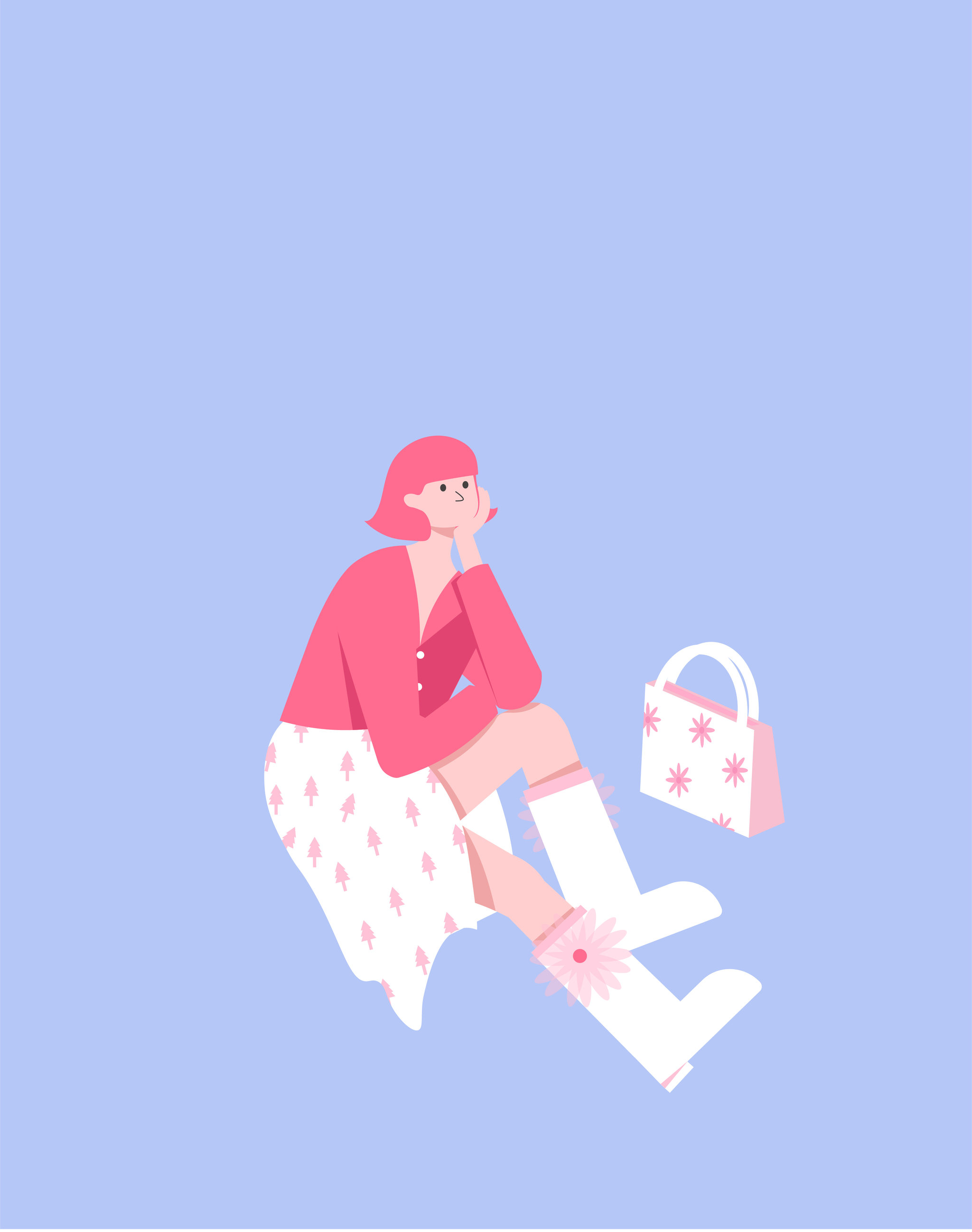 女性坐着托腮思考