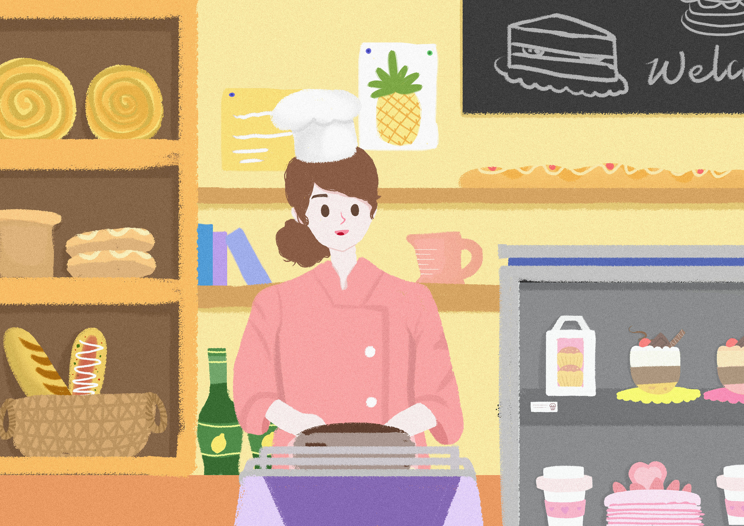 面包店烘焙师蛋糕师手绘商业插画