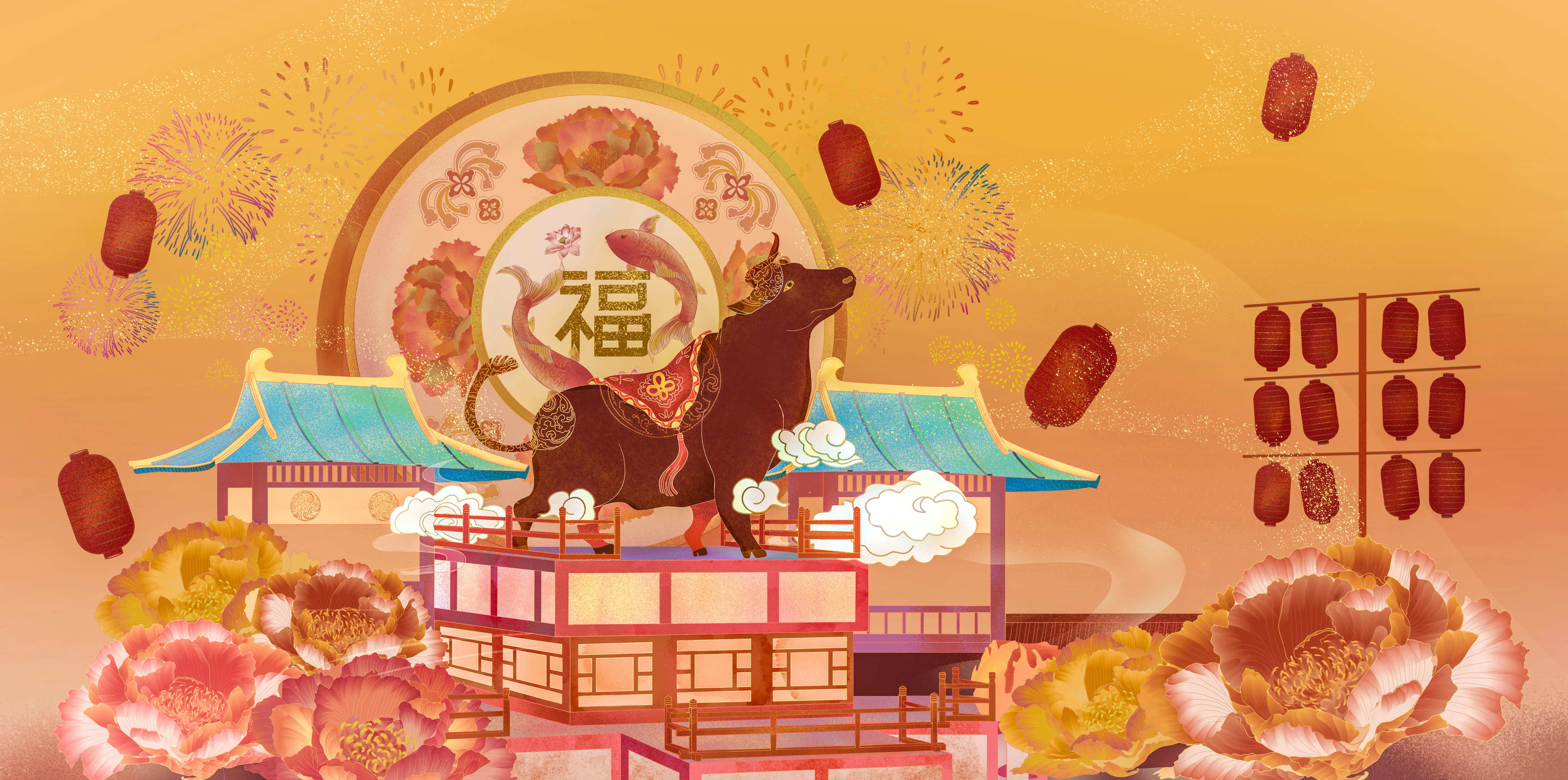 国潮中国风牛年福牛插画