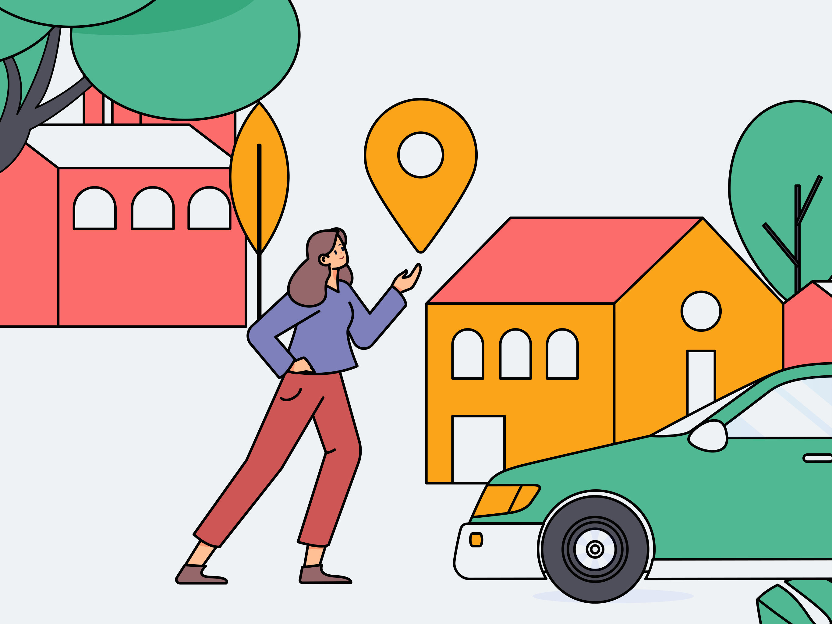 白领打车出行扁平矢量概念运营插画