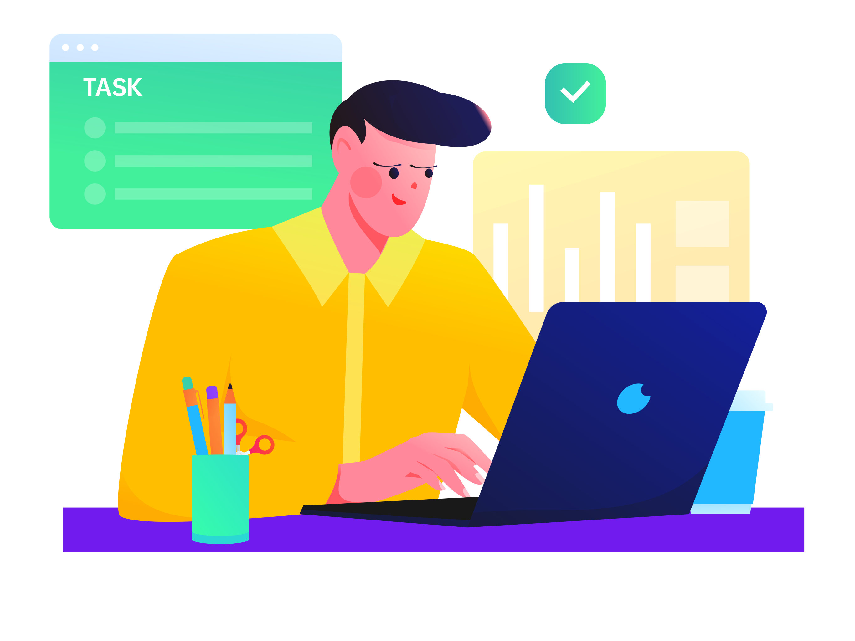 线上协作办公的白领互联网卡通矢量插画 - yellowhouse - 原创作品 - 