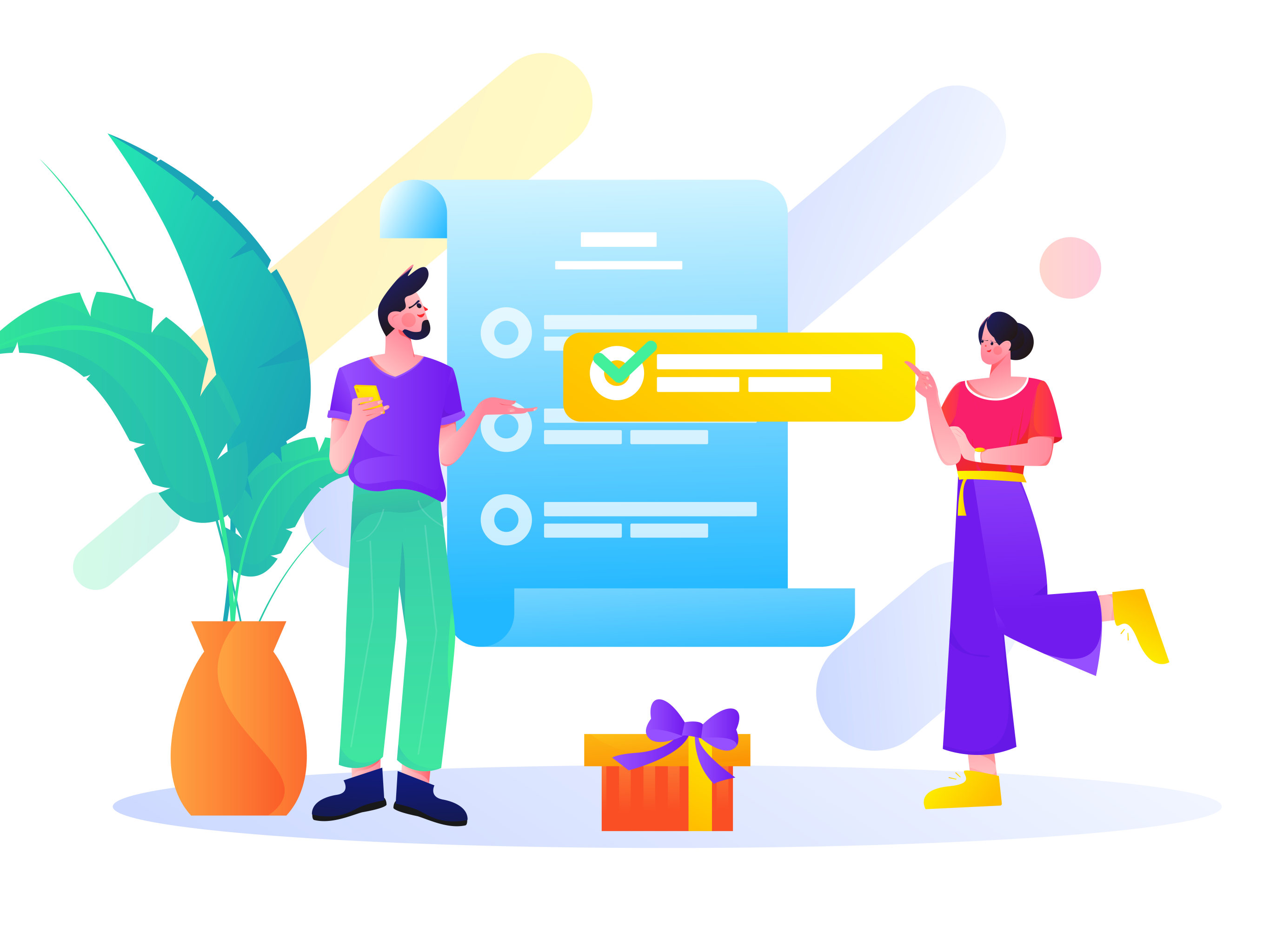 邀请好友进行问卷调查获得红包人物互联网背景矢量插画