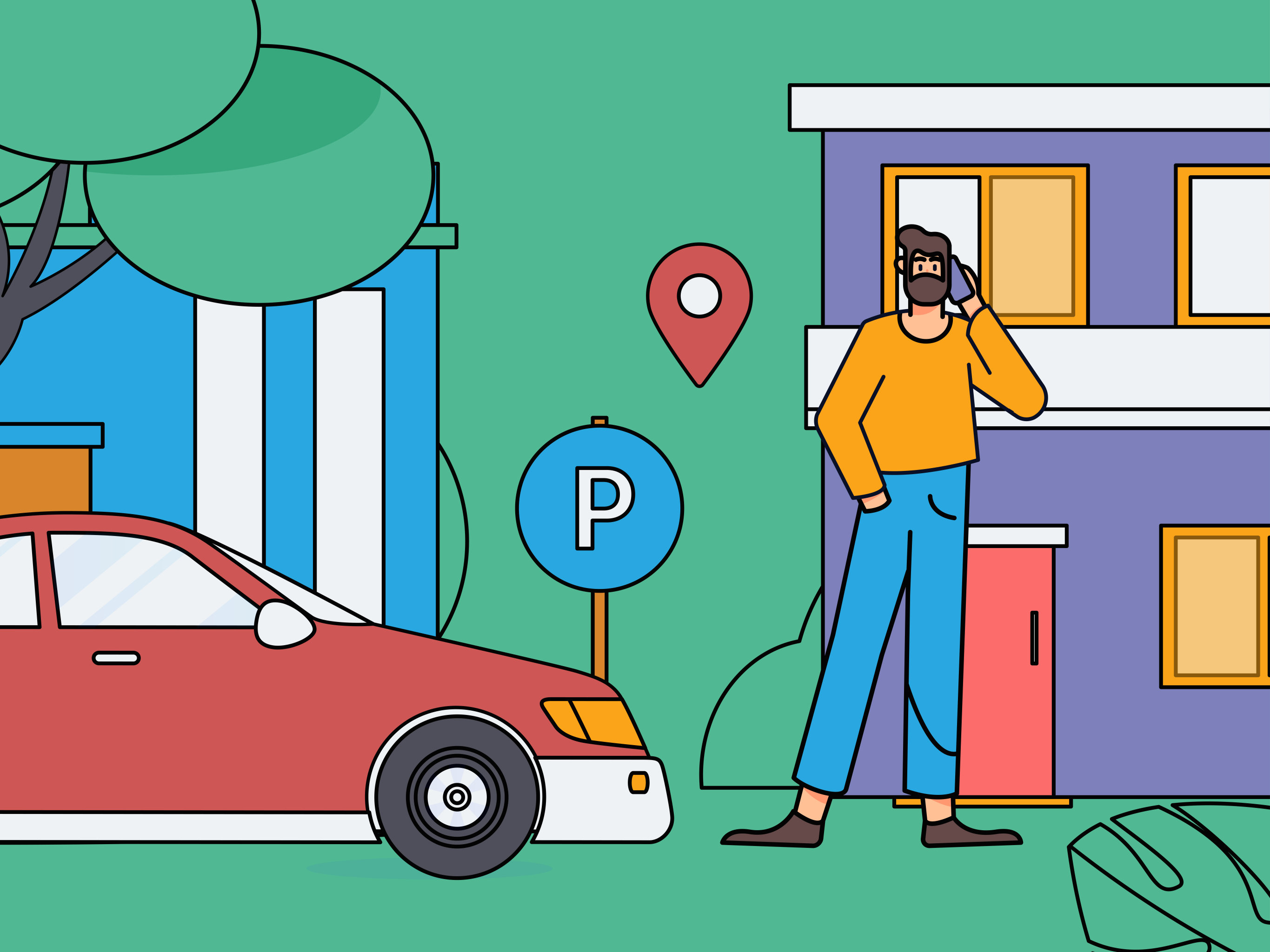 白领打车出行扁平矢量概念运营插画