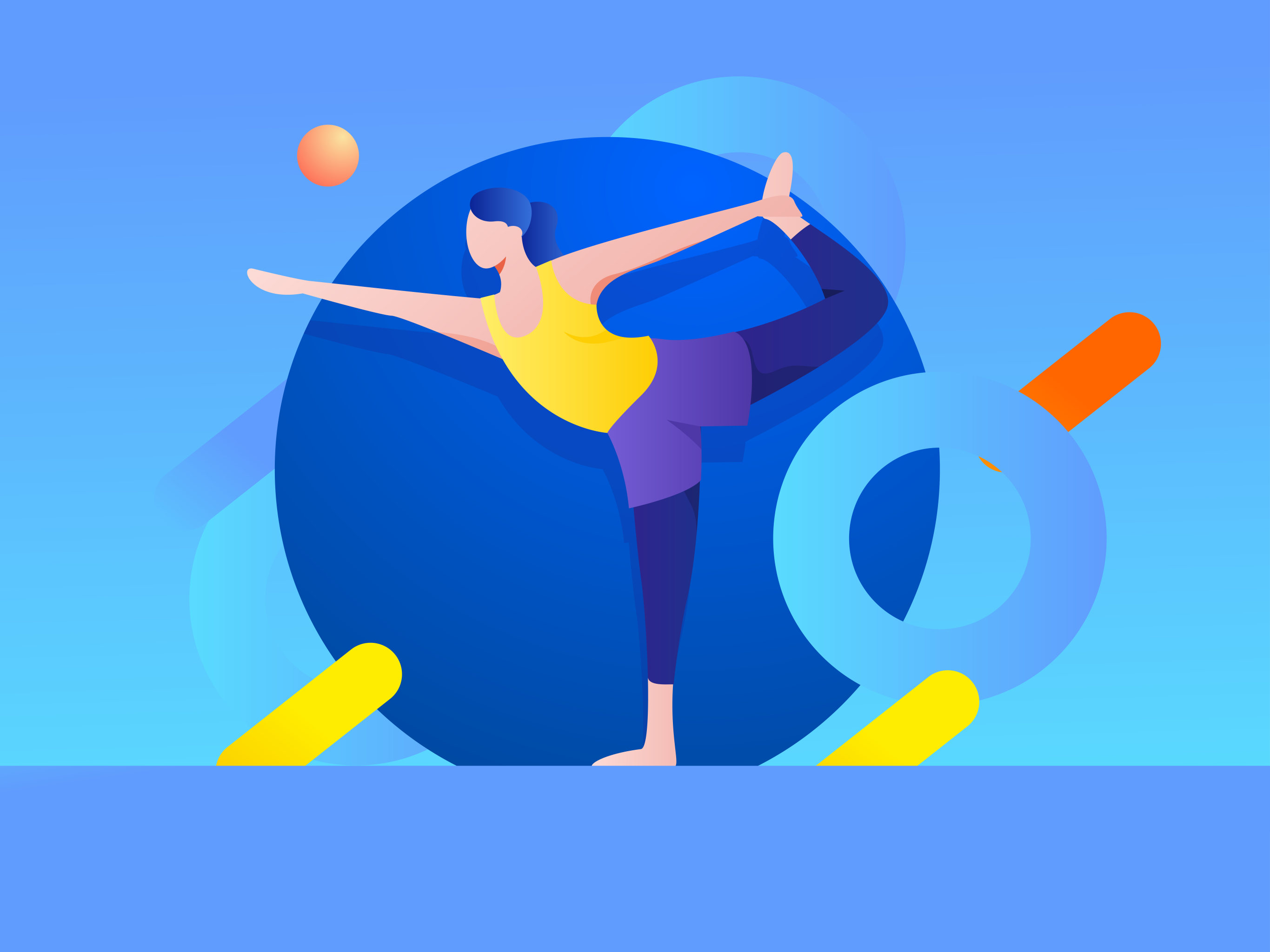 女子通过瑜伽锻炼身体,创意矢量扁平人物插画