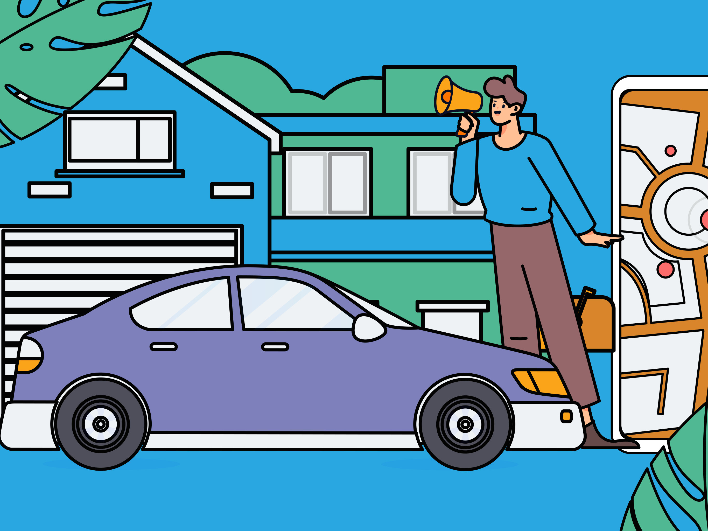 白领打车出行扁平矢量概念运营插画