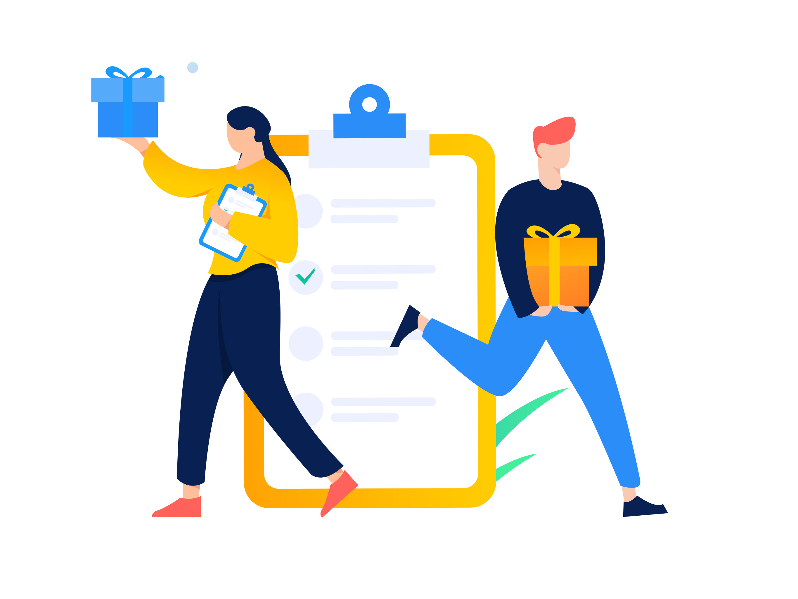 邀请问卷送礼品矢量扁平概念插画