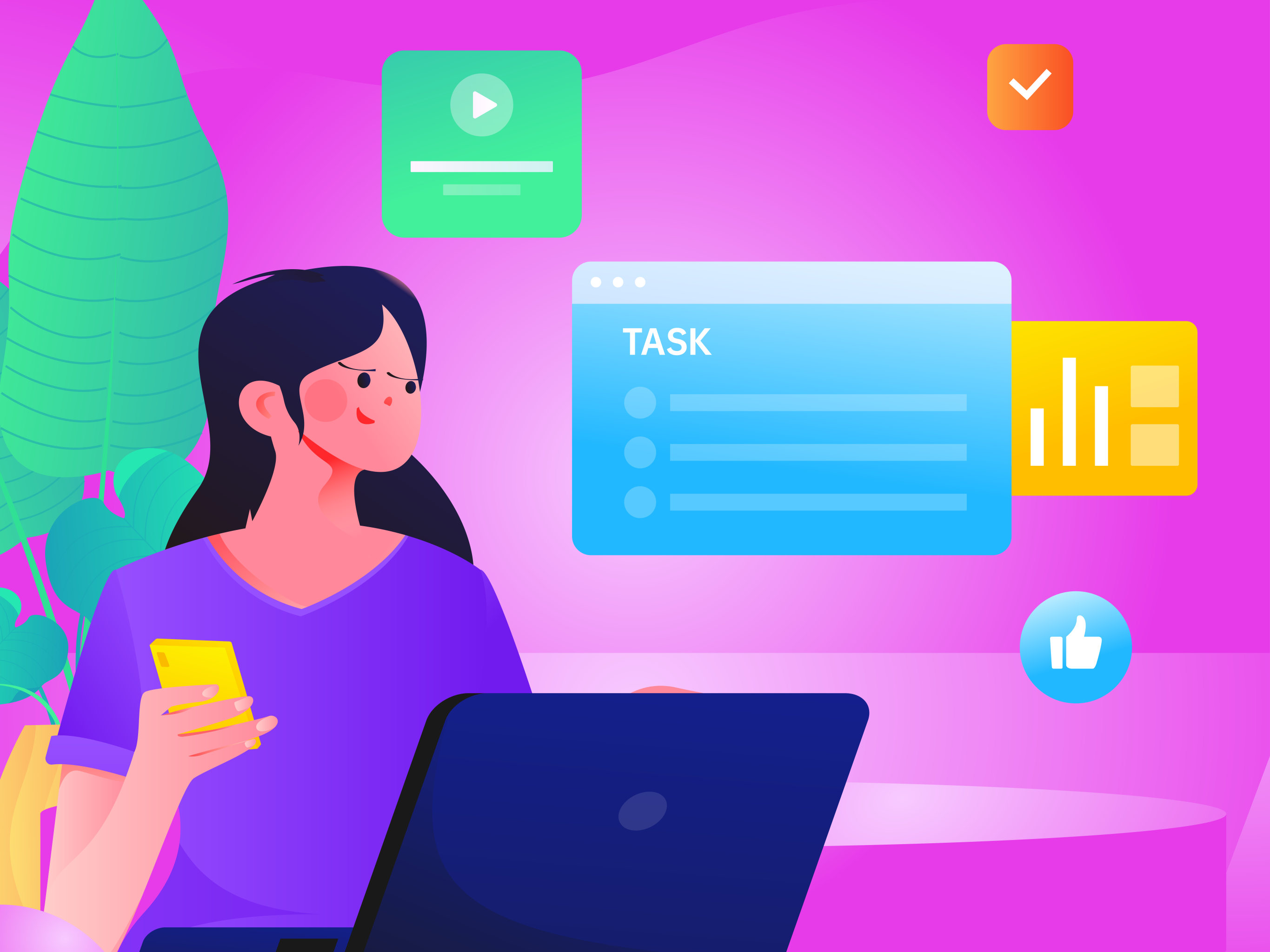 卡通办公人物互联网矢量场景插画