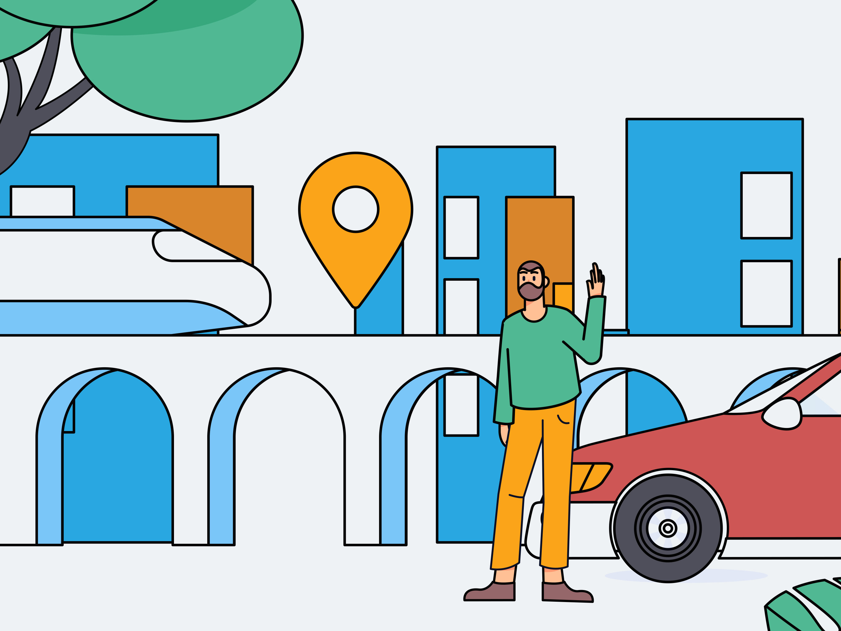 白领打车出行扁平矢量概念运营插画