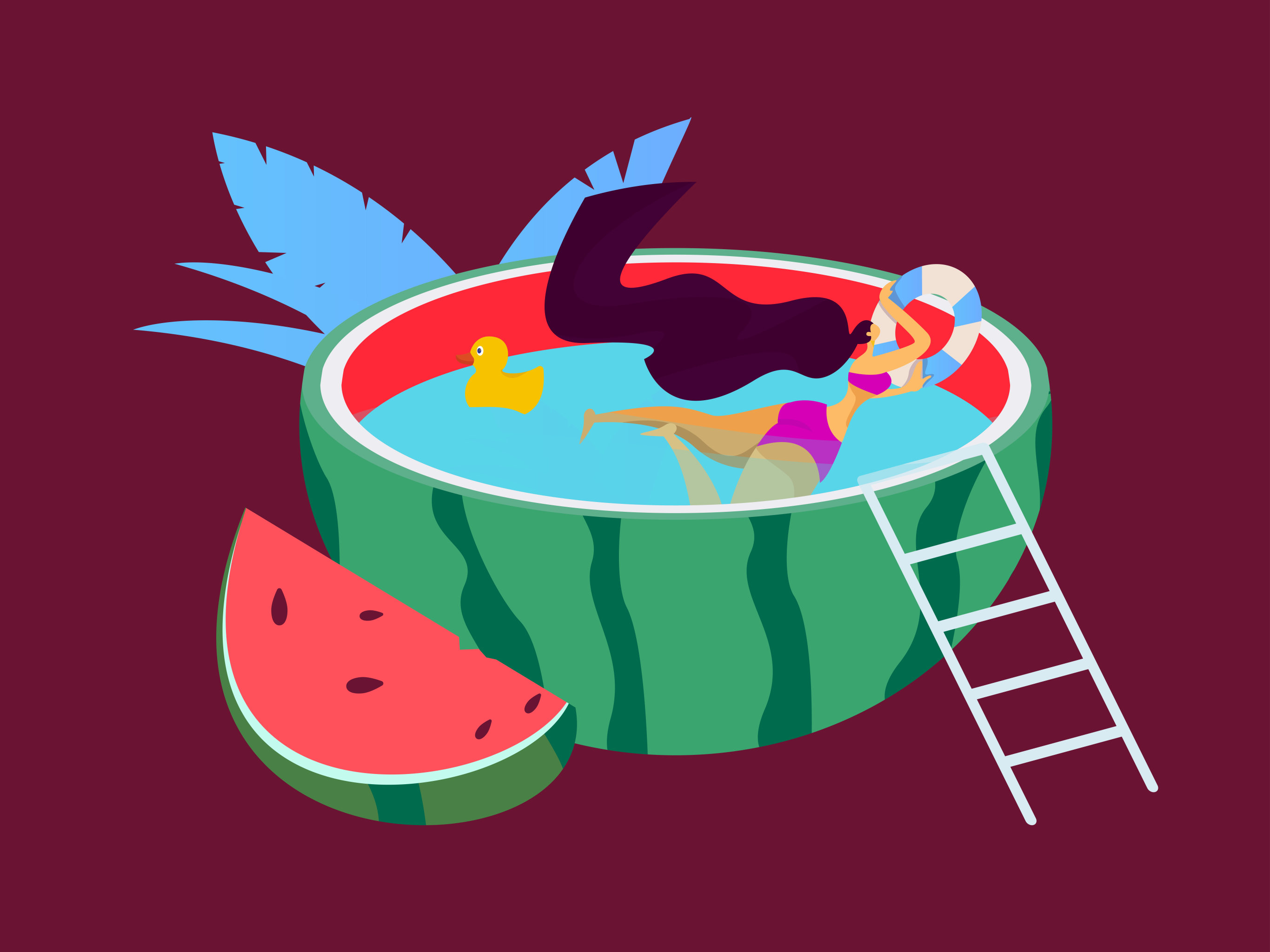 夏天游泳健身的女子 矢量扁平插画