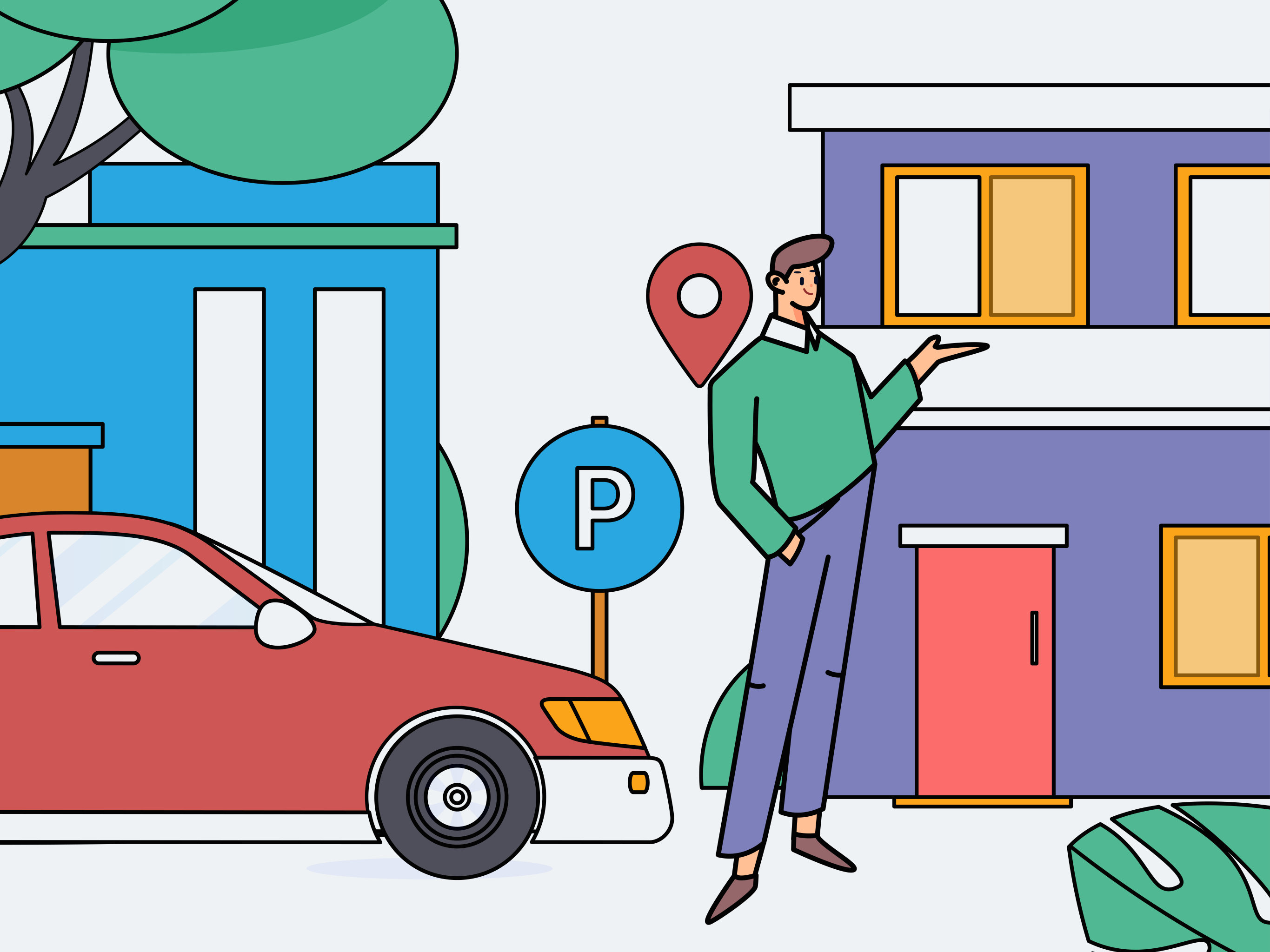 白领打车出行扁平矢量概念运营插画