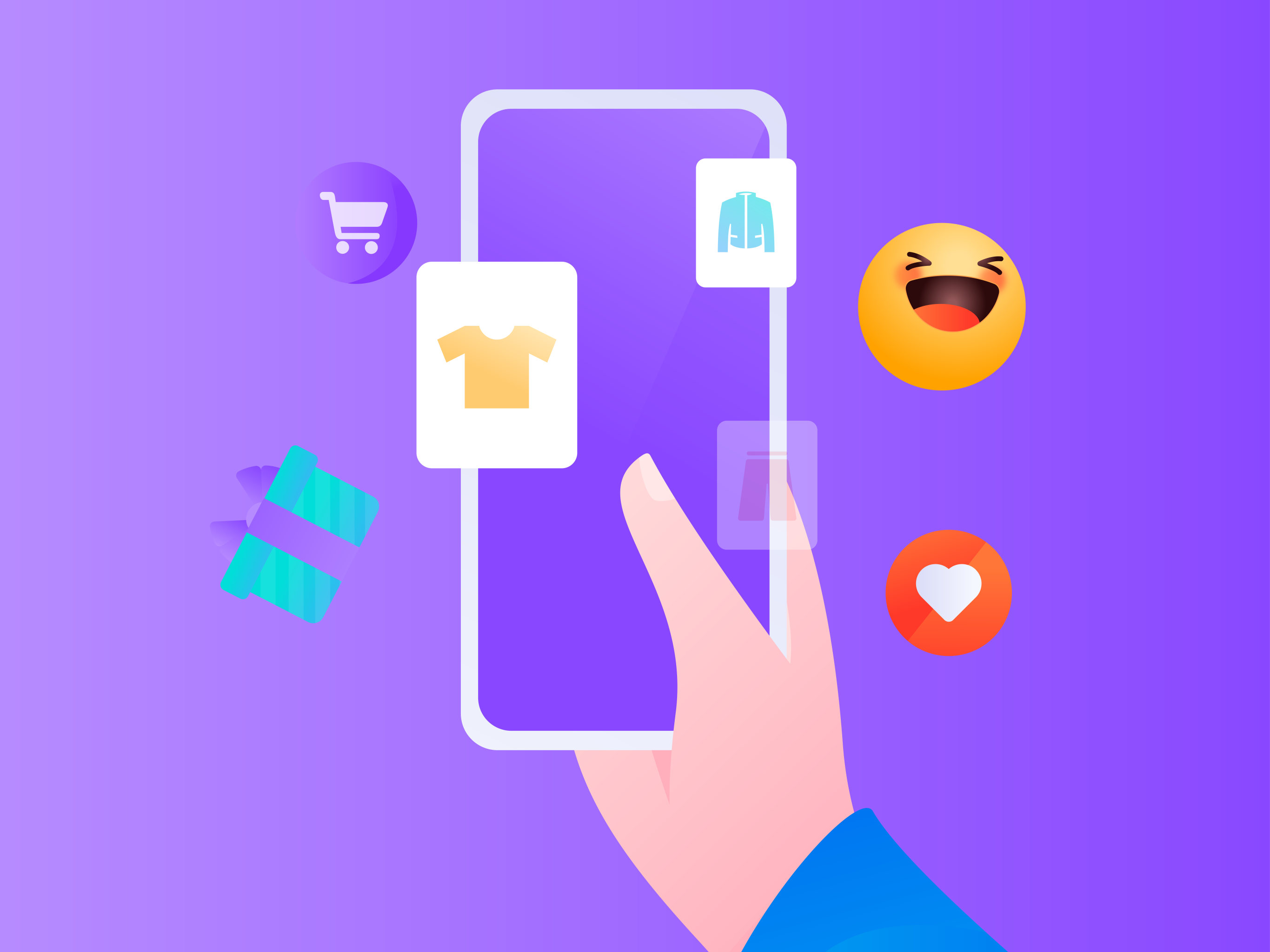 进行网购的扁平人物场景创意概念插画