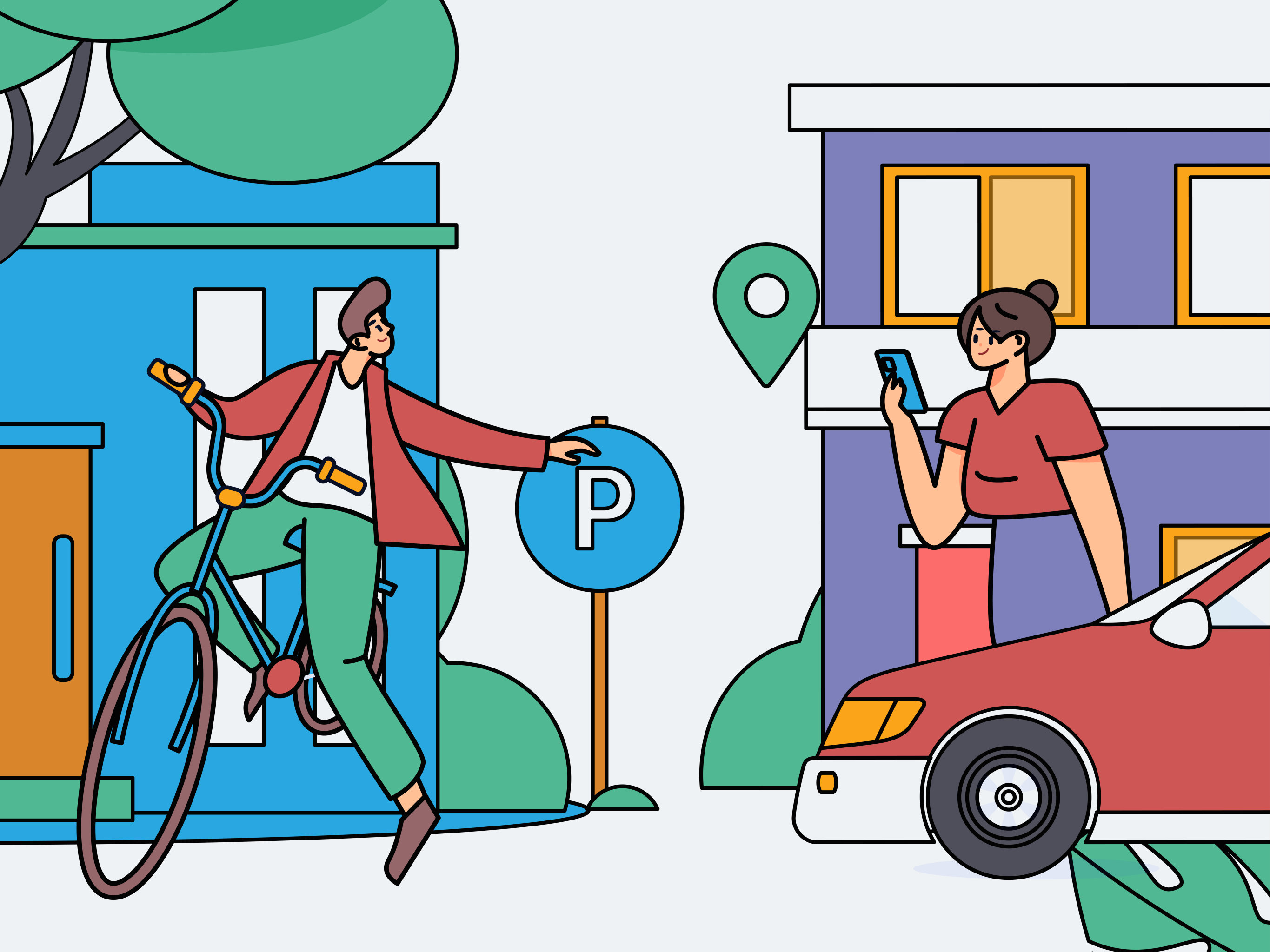 白领打车出行扁平矢量概念运营插画