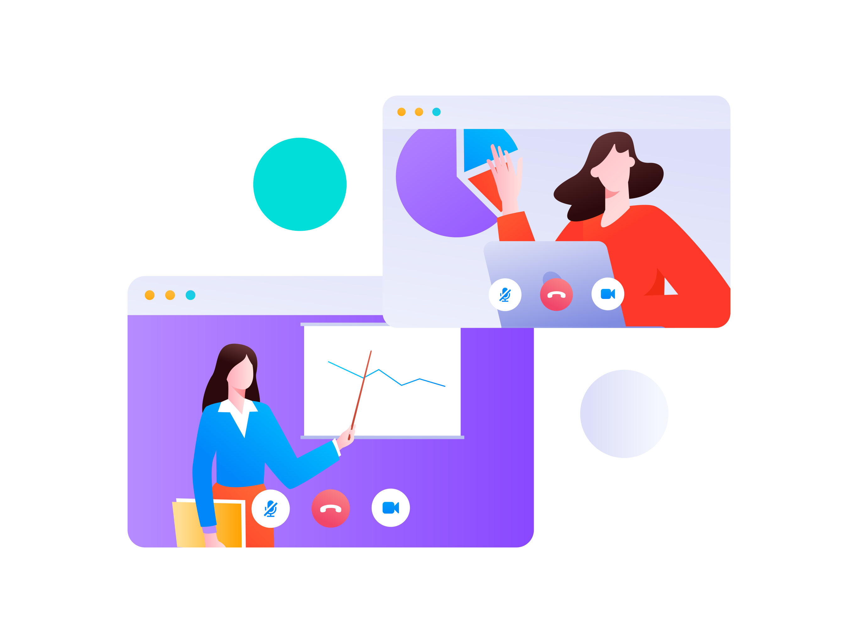 远程视频会议沟通人物扁平矢量概念运营插画