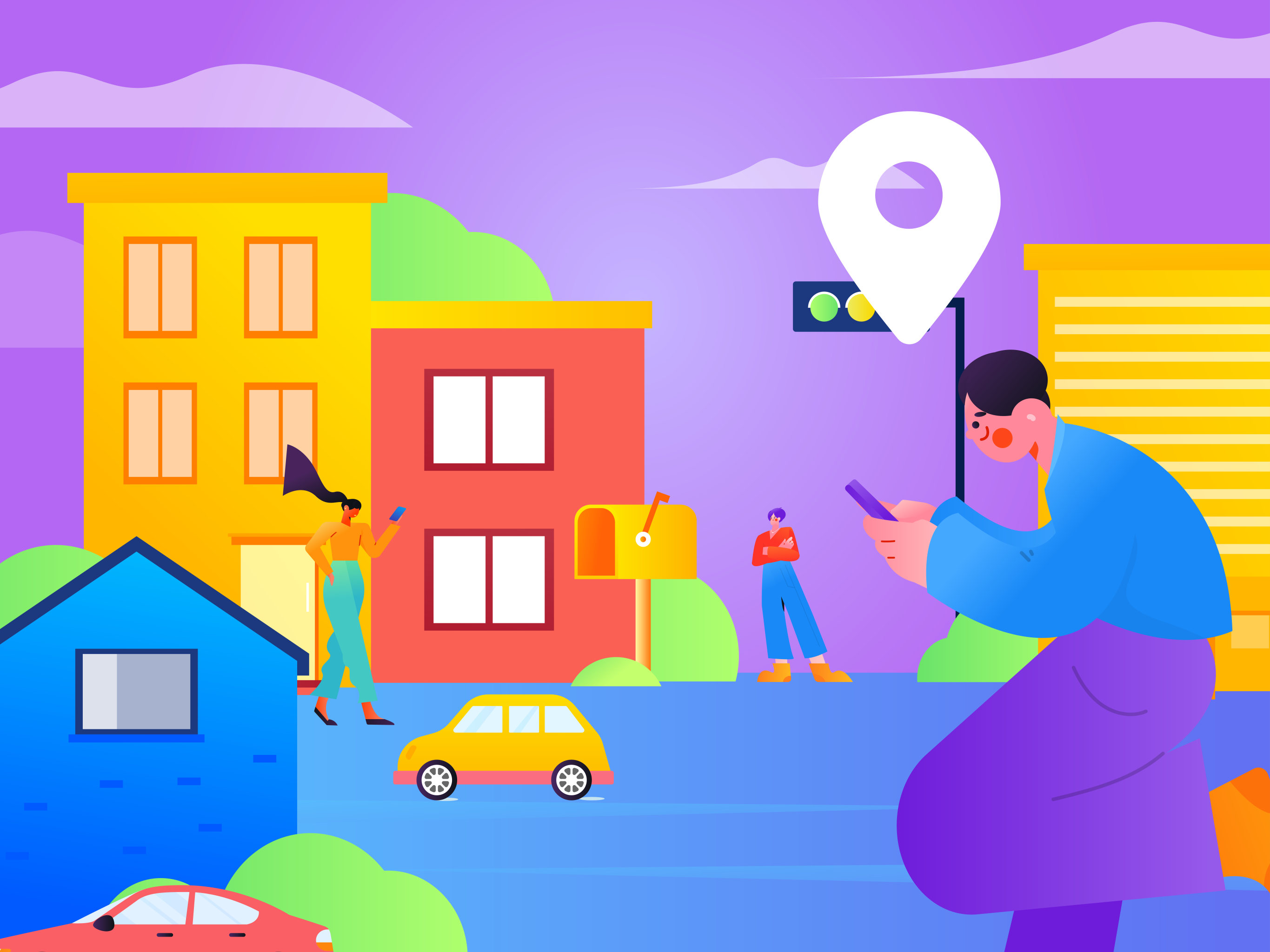 共享出行下的人物在打车矢量创意插画