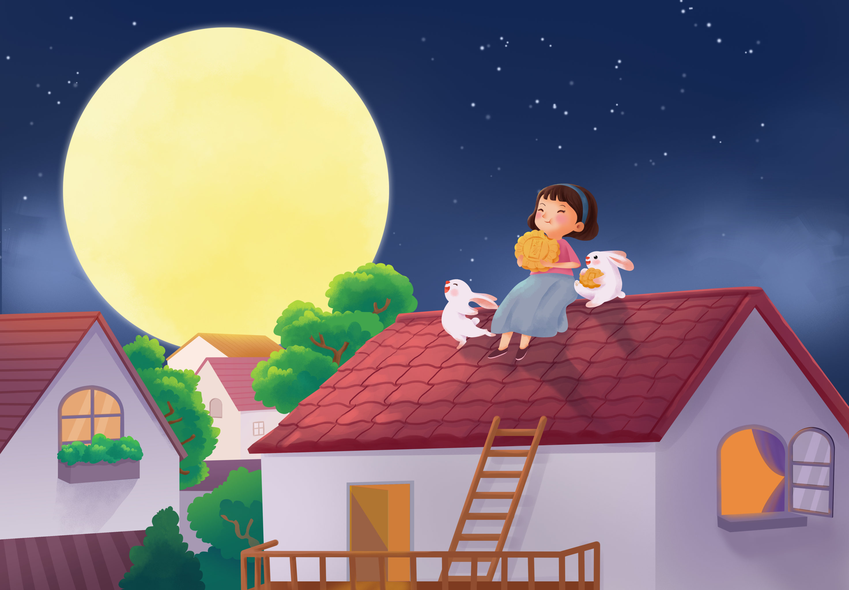 赏月小孩 - 梅羽merryzhang - 原创作品 - 视觉中国(shijueme)