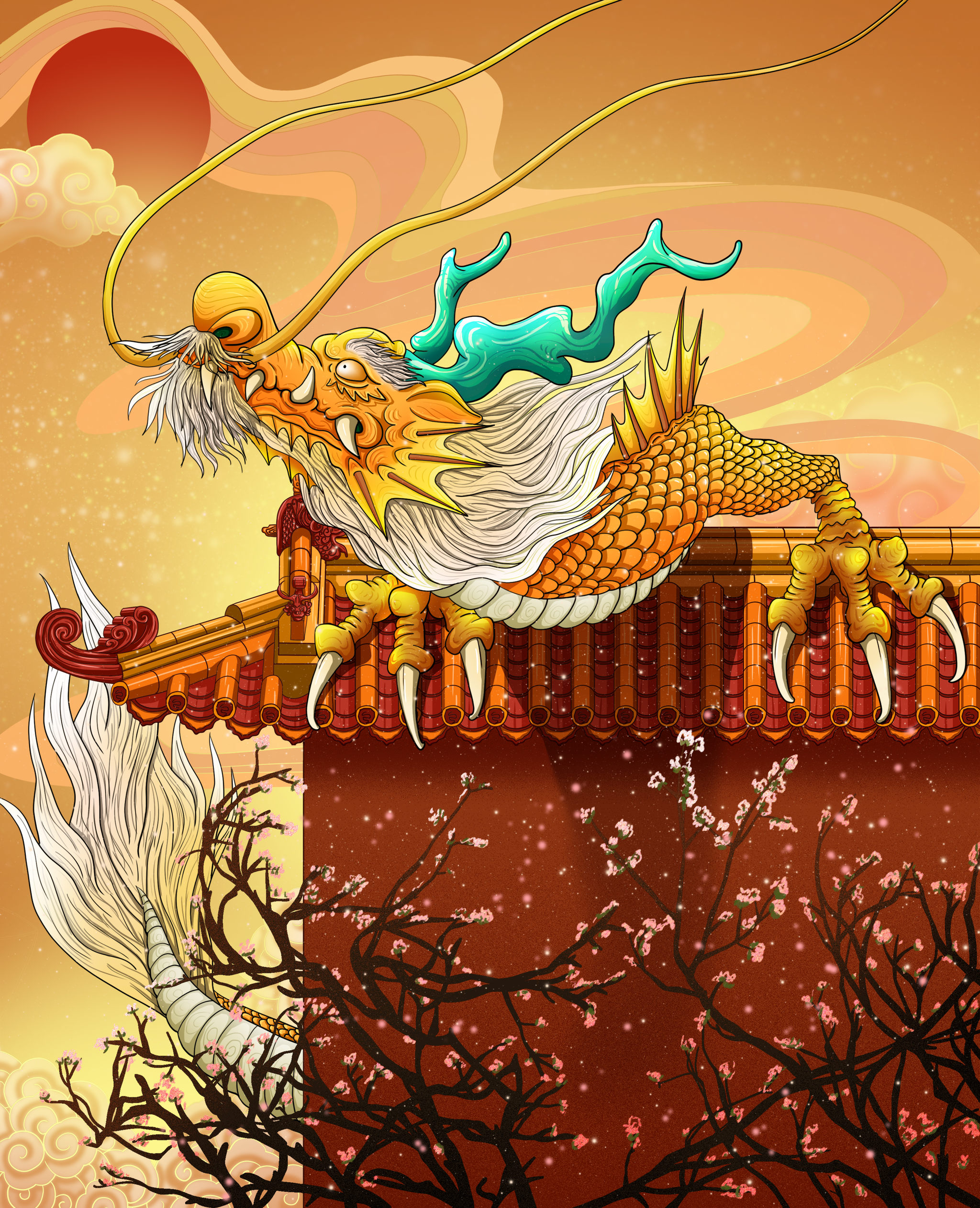 爬在宫墙上的中国龙