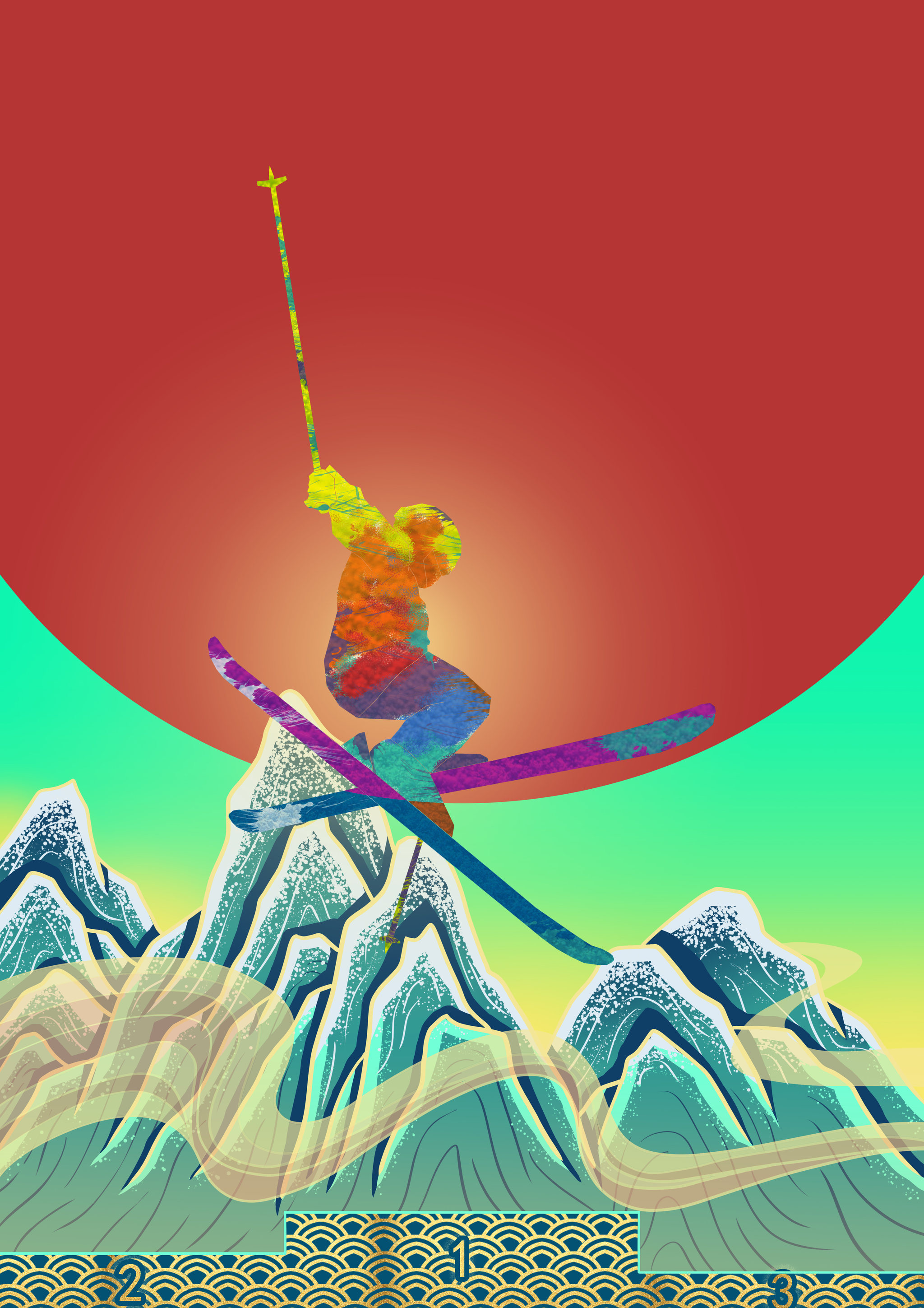 在冬奥会上滑雪的运动员