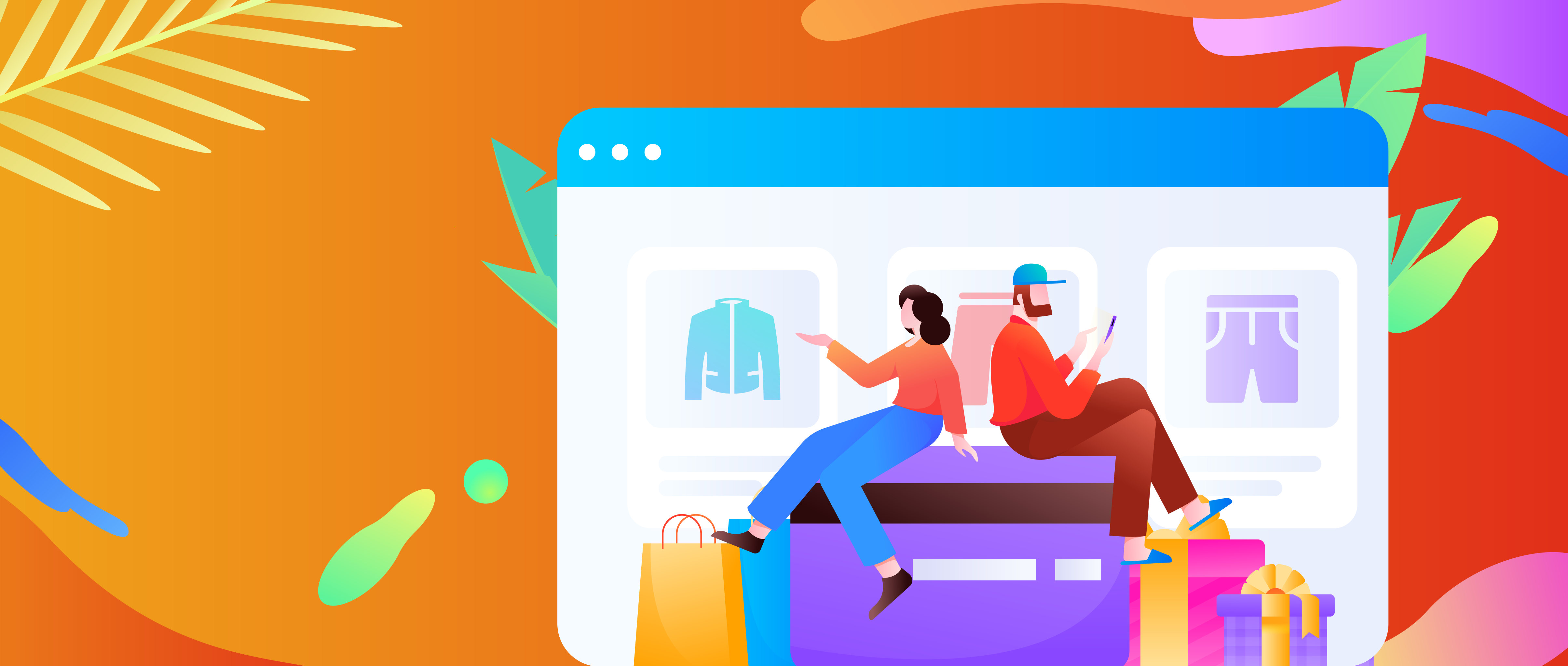 进行网购的扁平人物场景创意概念插画