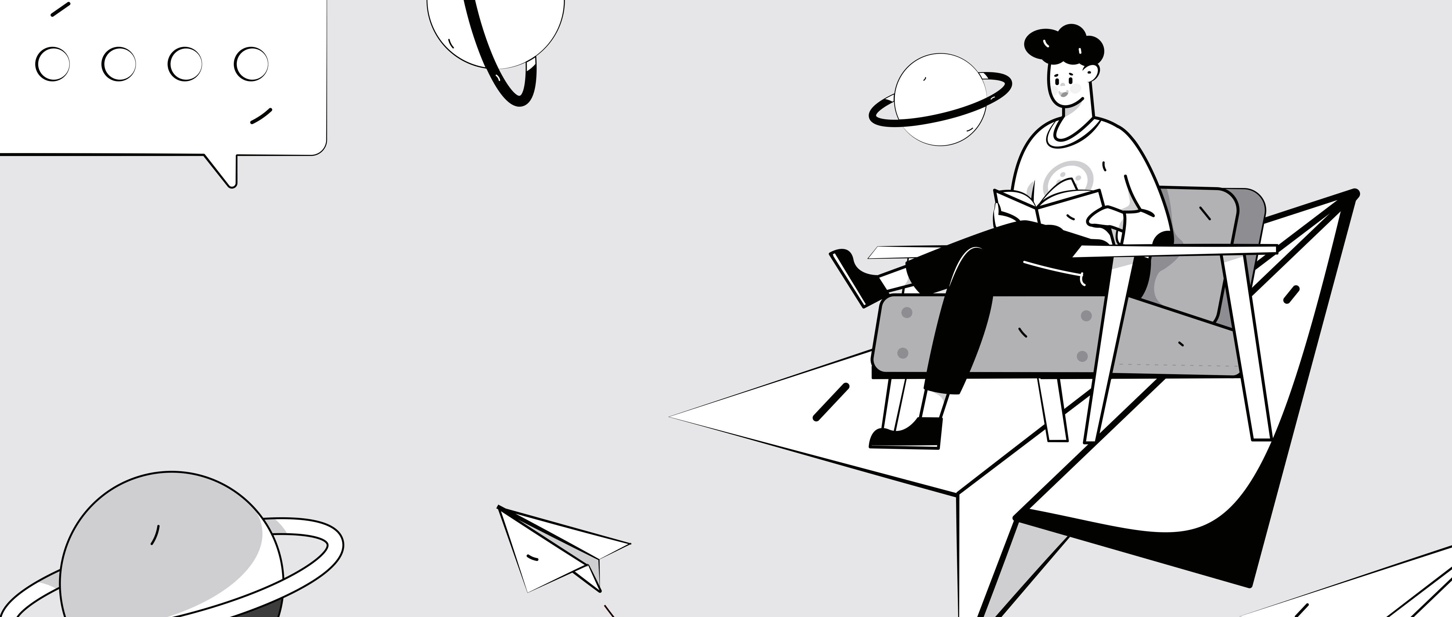 黑白读书上学的人物扁平矢量概念运营插画