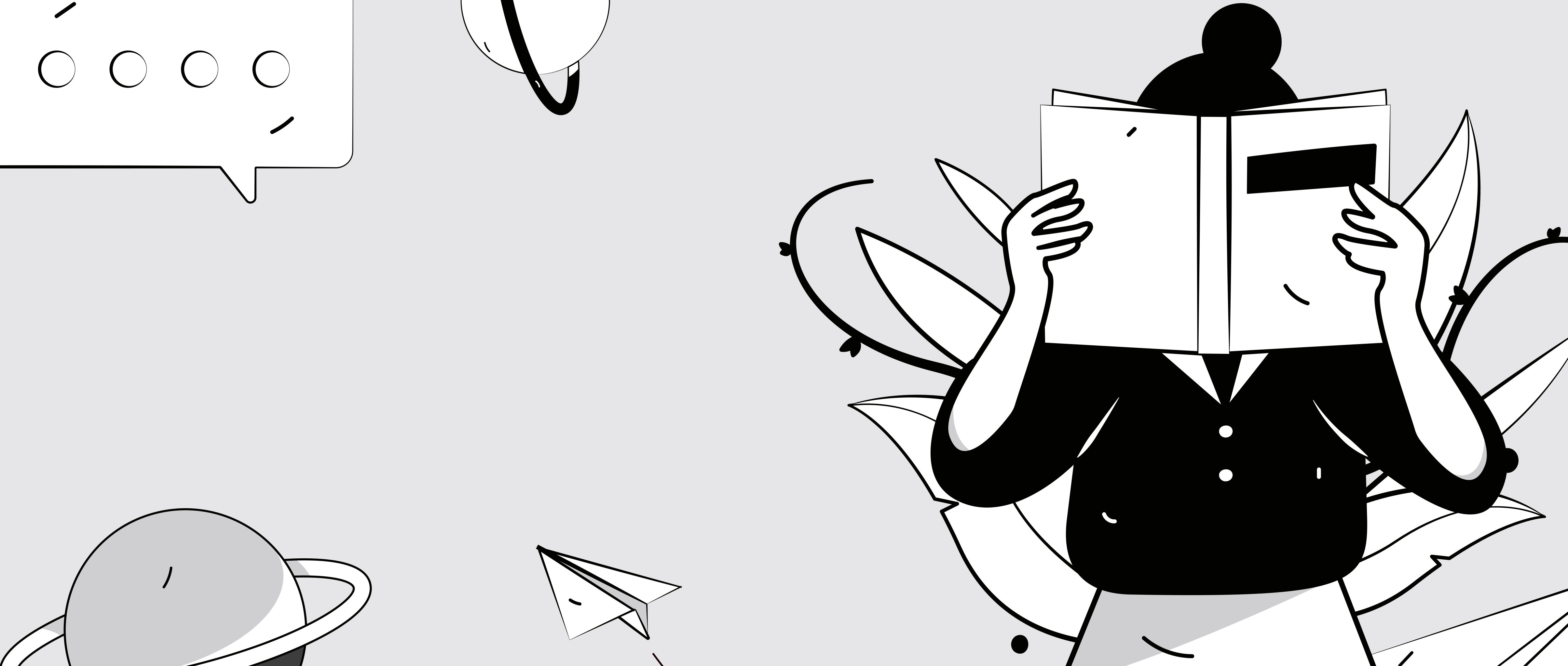 黑白读书上学的人物扁平矢量概念运营插画