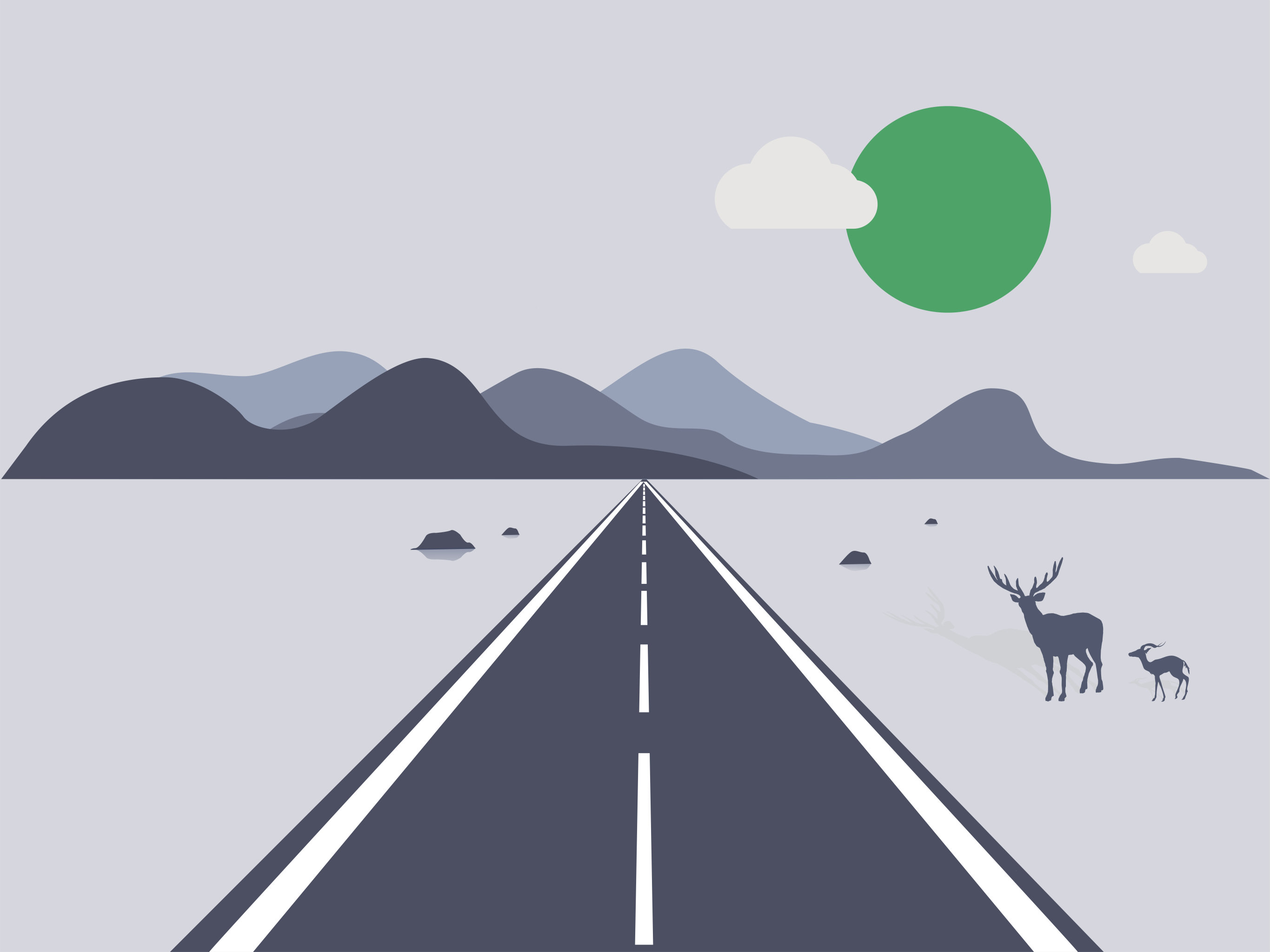 公路边的二只麋鹿插画