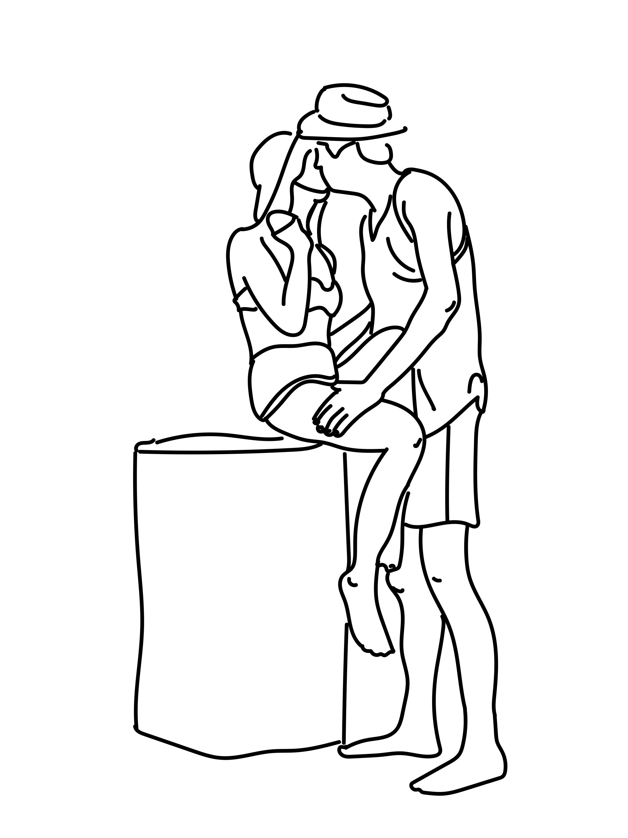 一对拥抱接吻的情侣线稿