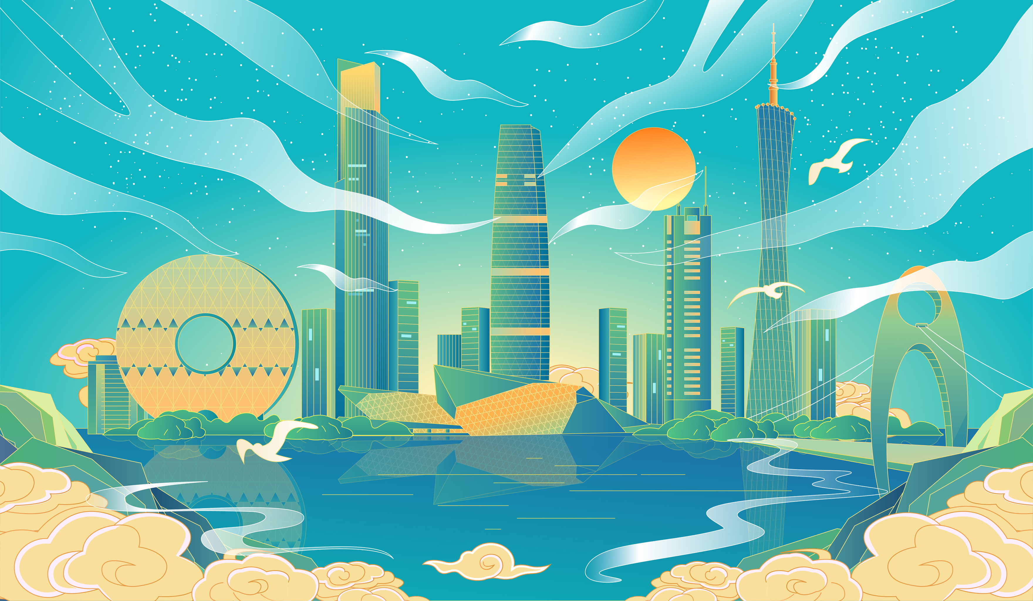 广州国风建筑插画