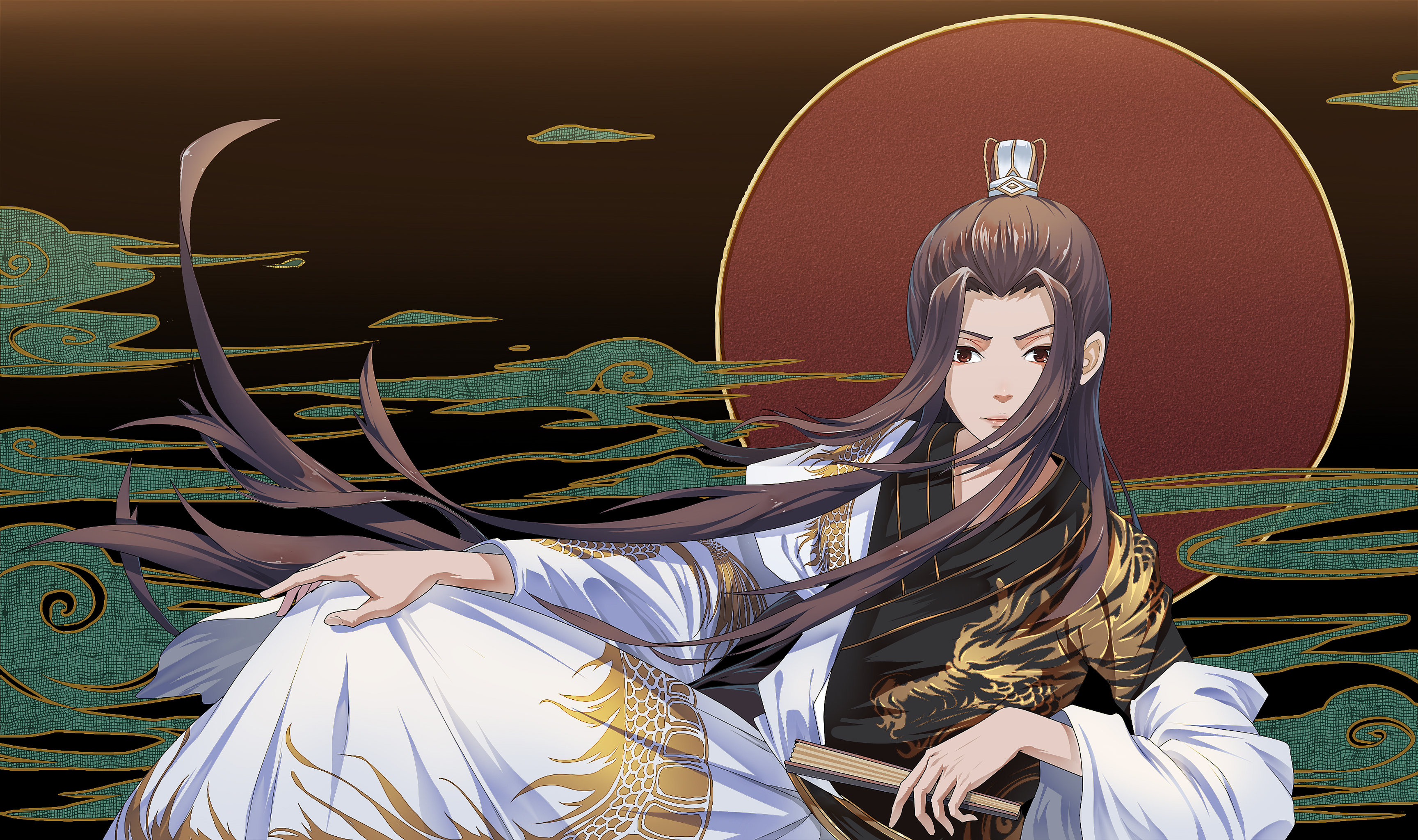 古风男侧卧插画