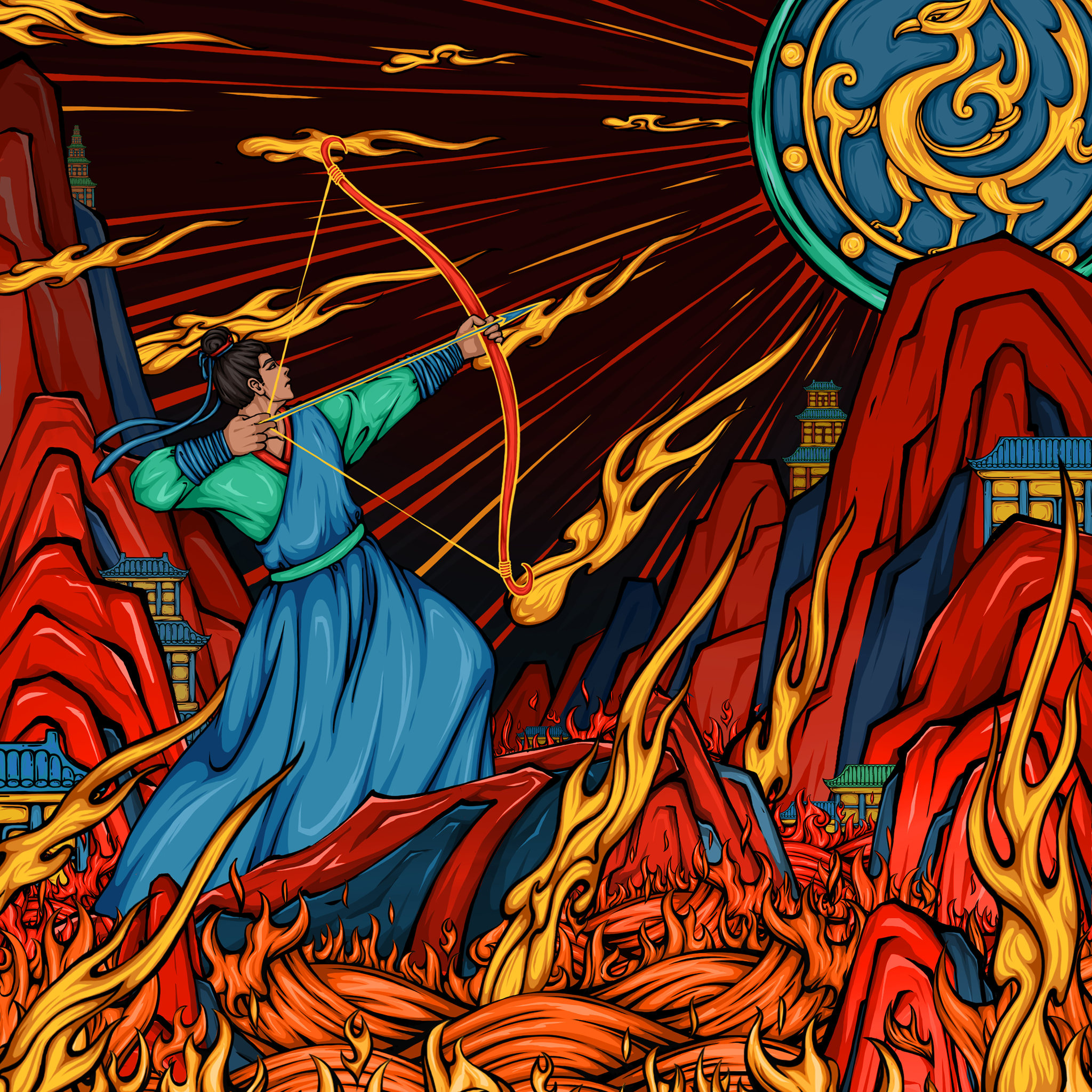 国潮插画——后羿射日