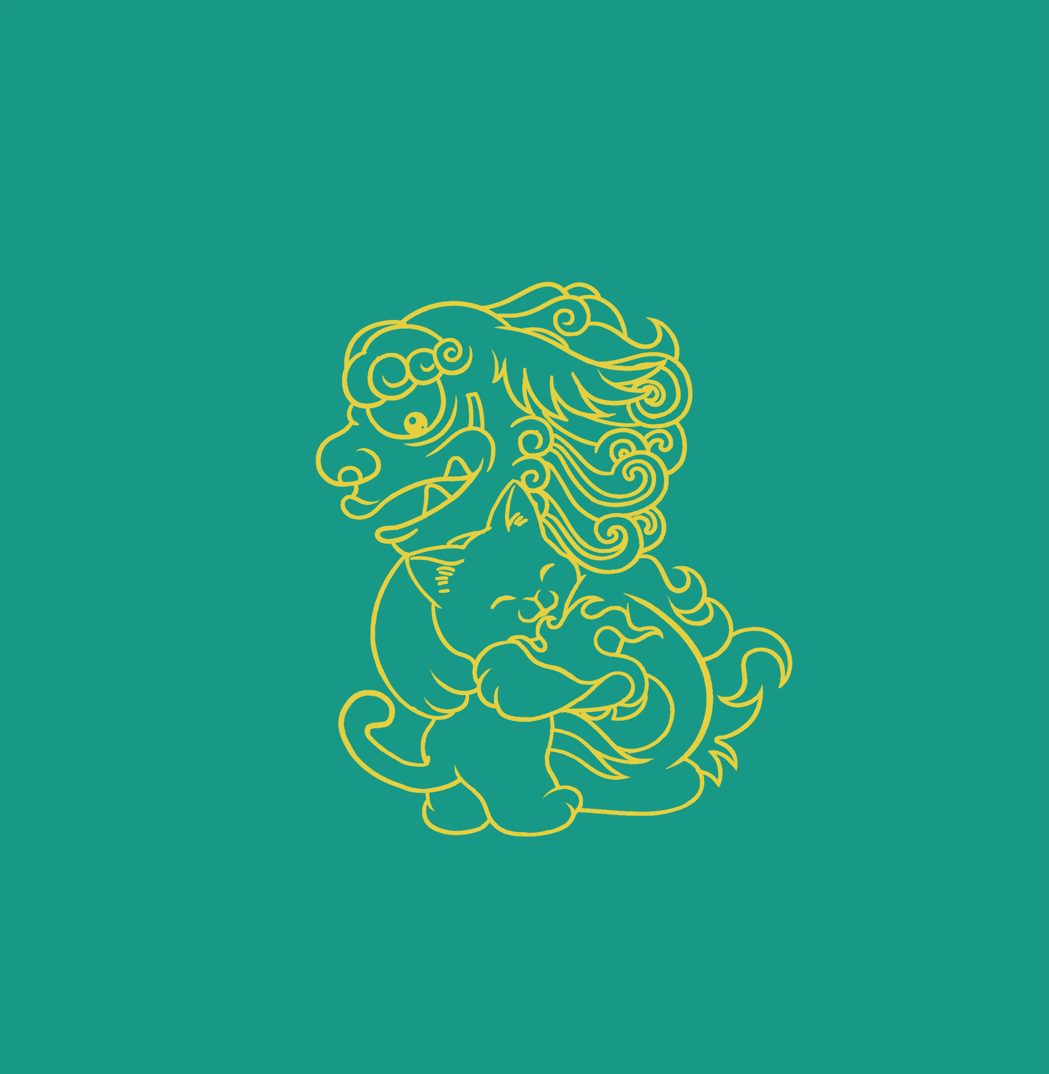 卡通可爱猫咪和狮子线稿白描小猫插画