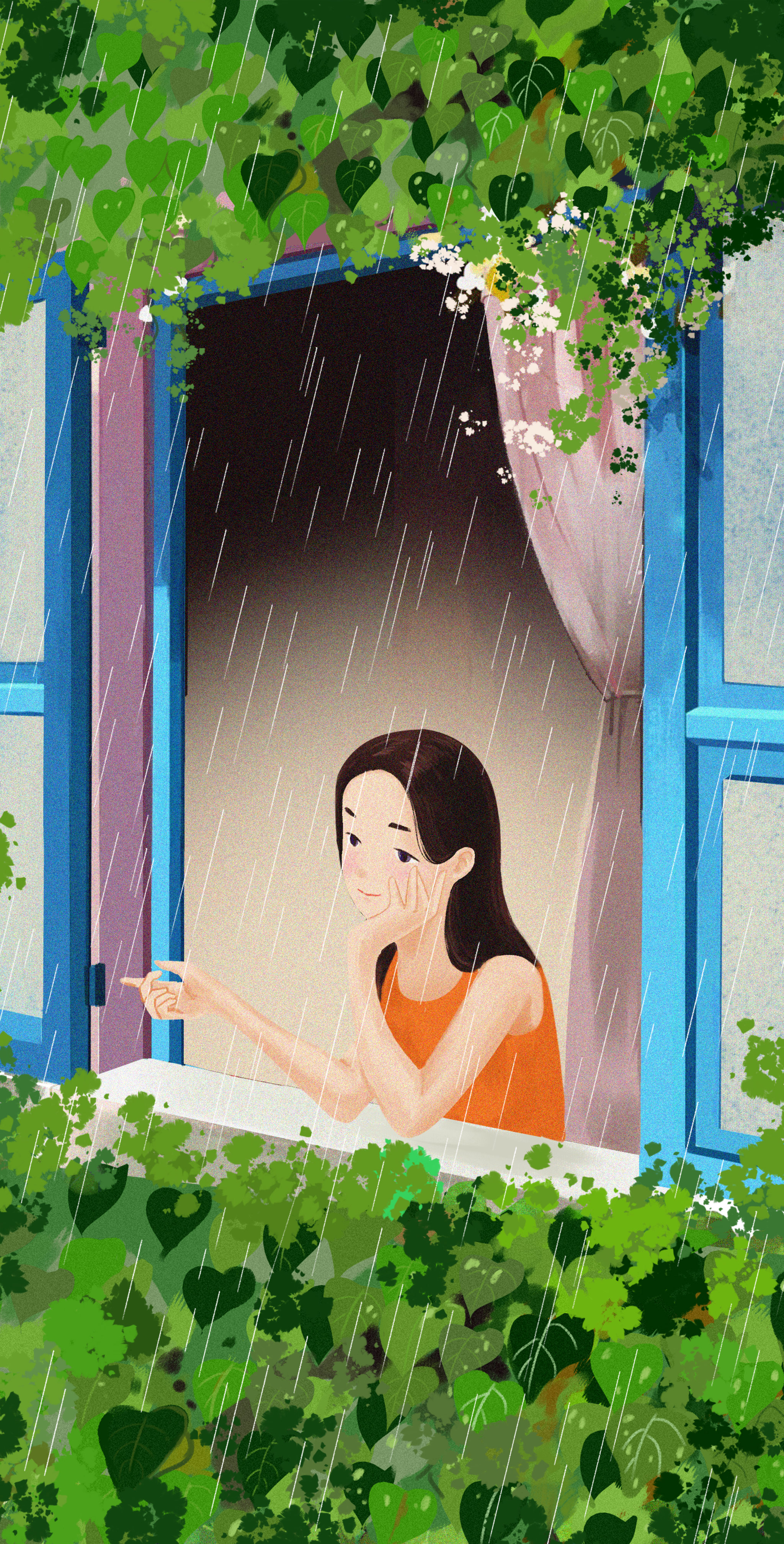 女孩看窗外下雨的图片图片