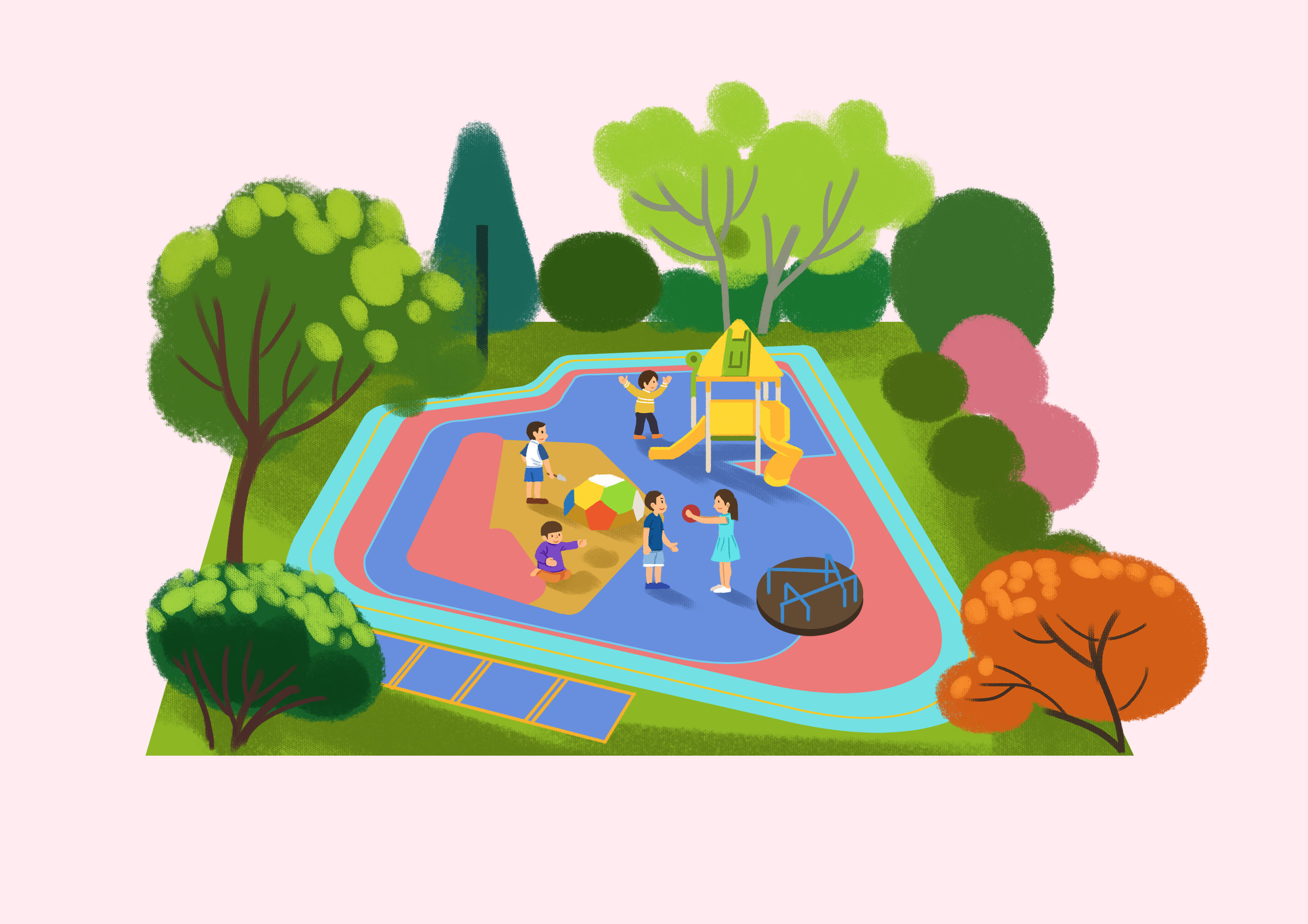 社区游乐设施儿童游玩小区孩子玩耍插画