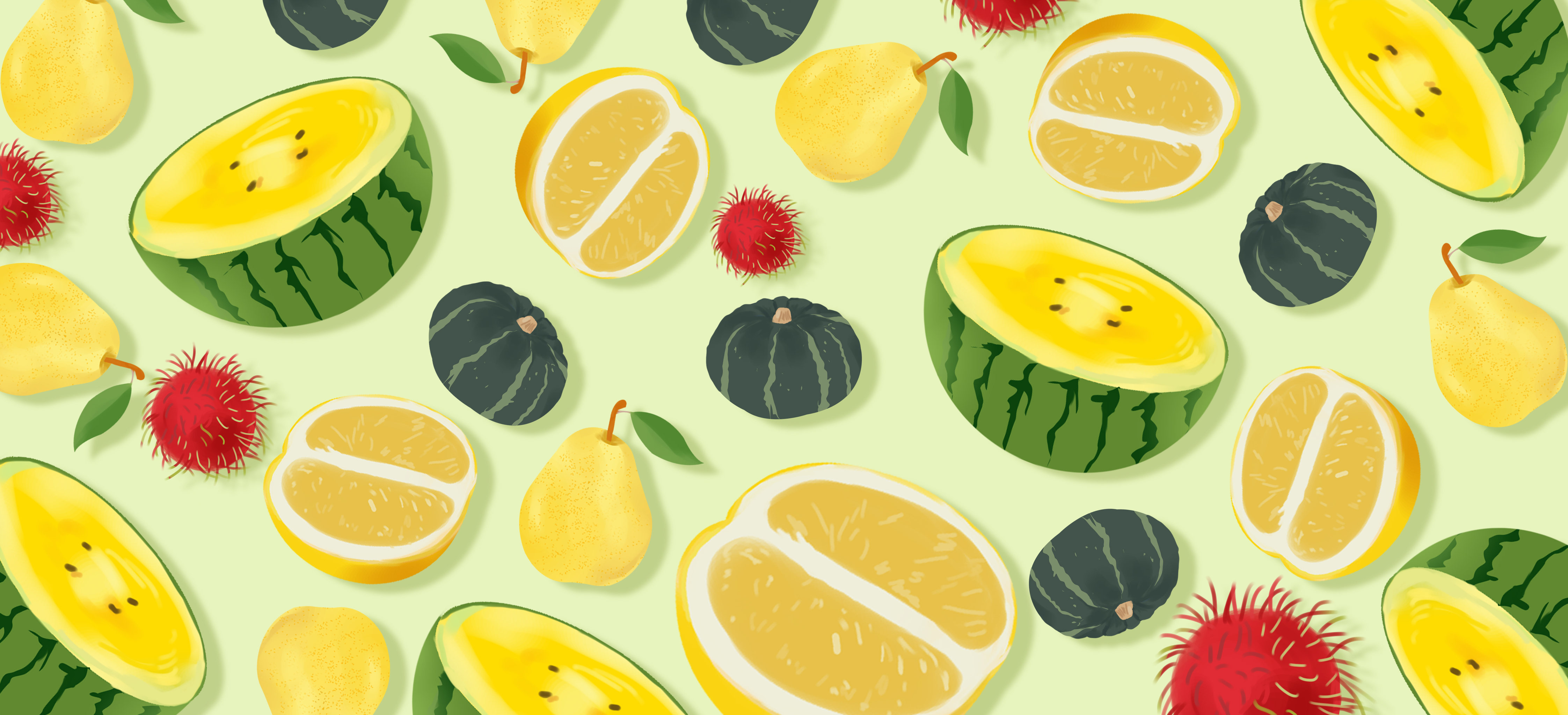 可爱小清新植物水果壁纸贴纸墙纸窗帘素材包装插画元素