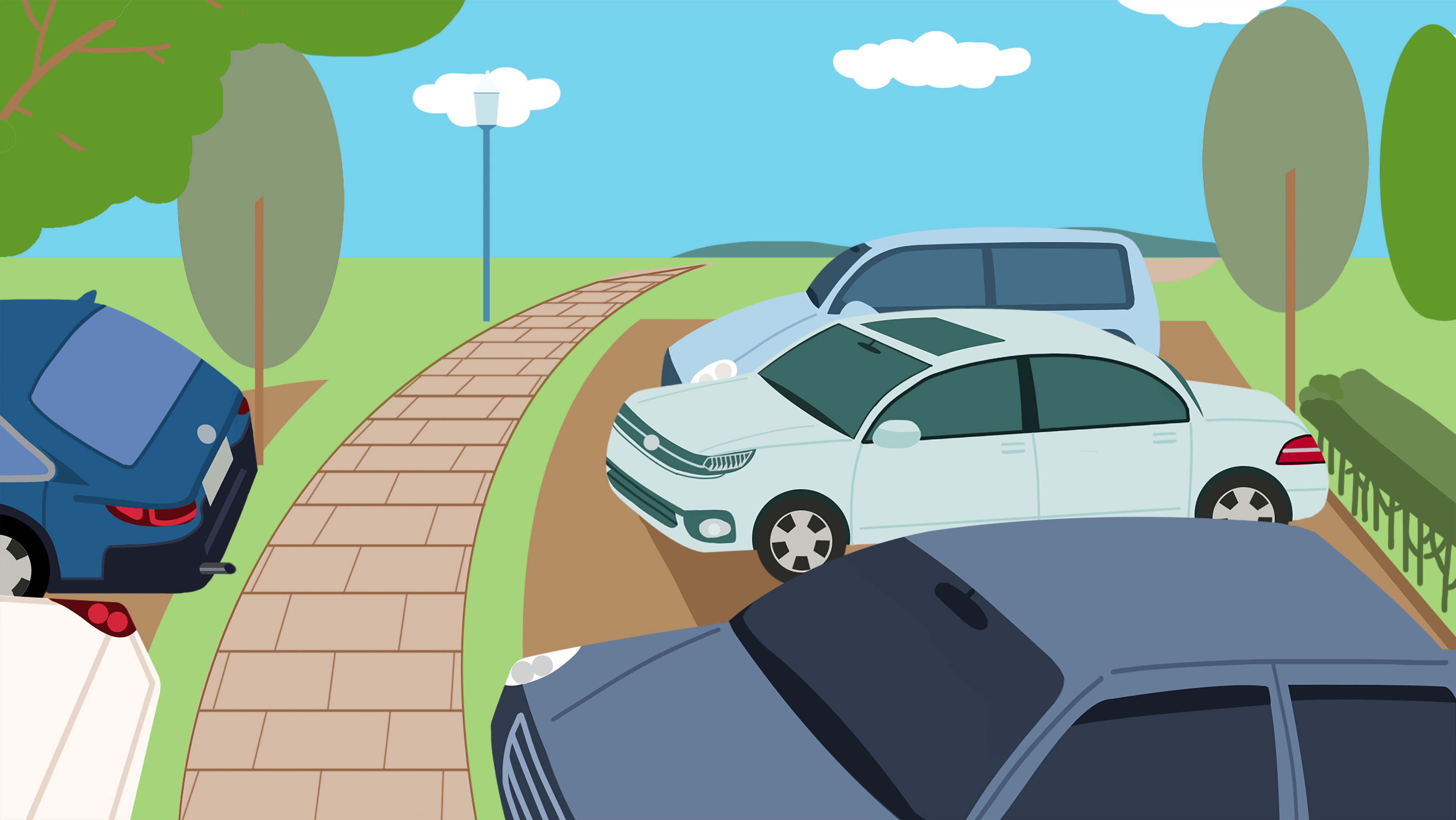 公共区域停车场汽车卡通扁平插画