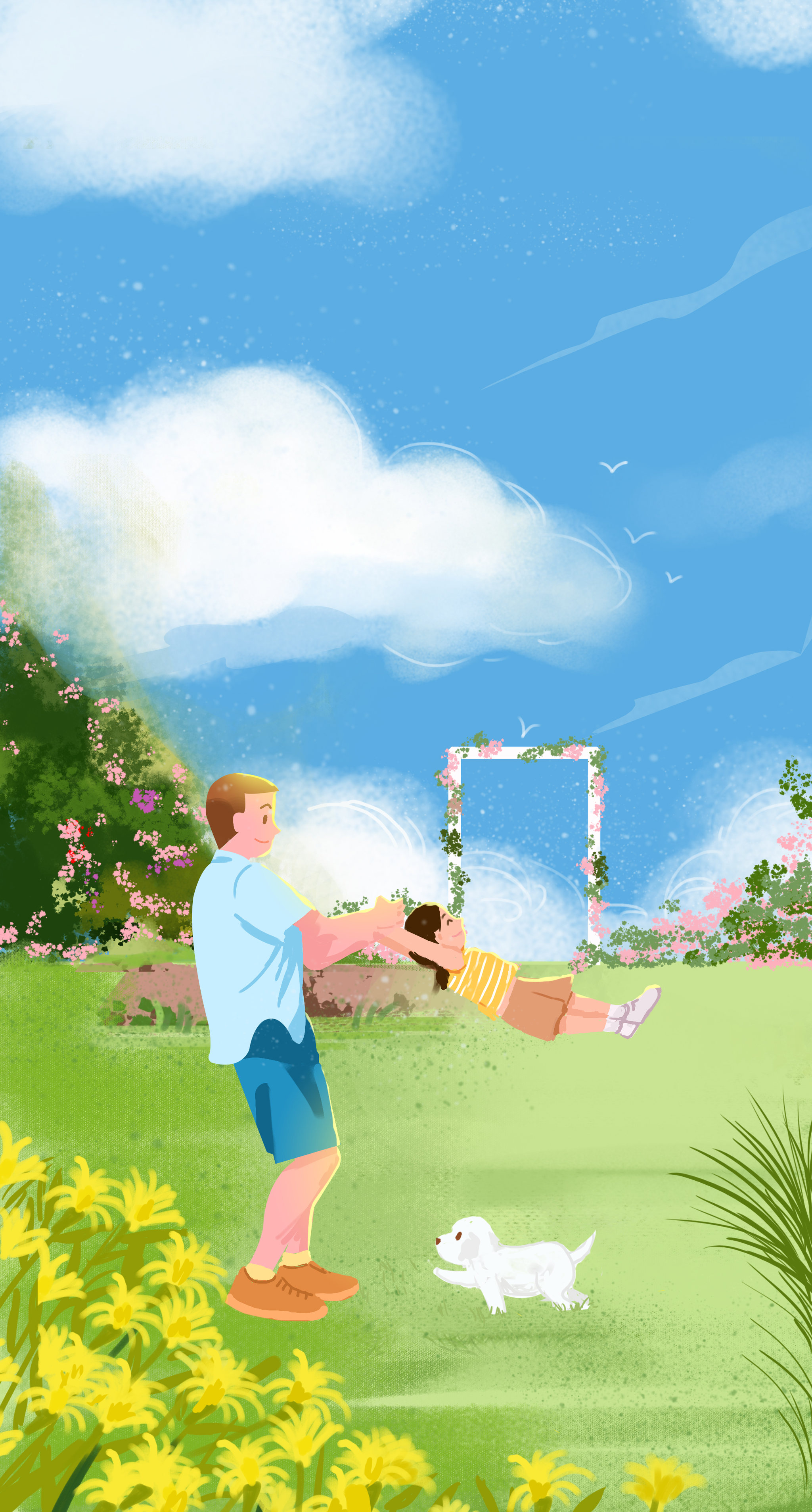 亲子互动温馨父亲节爸爸孩子做游戏玩耍生活瞬间插画