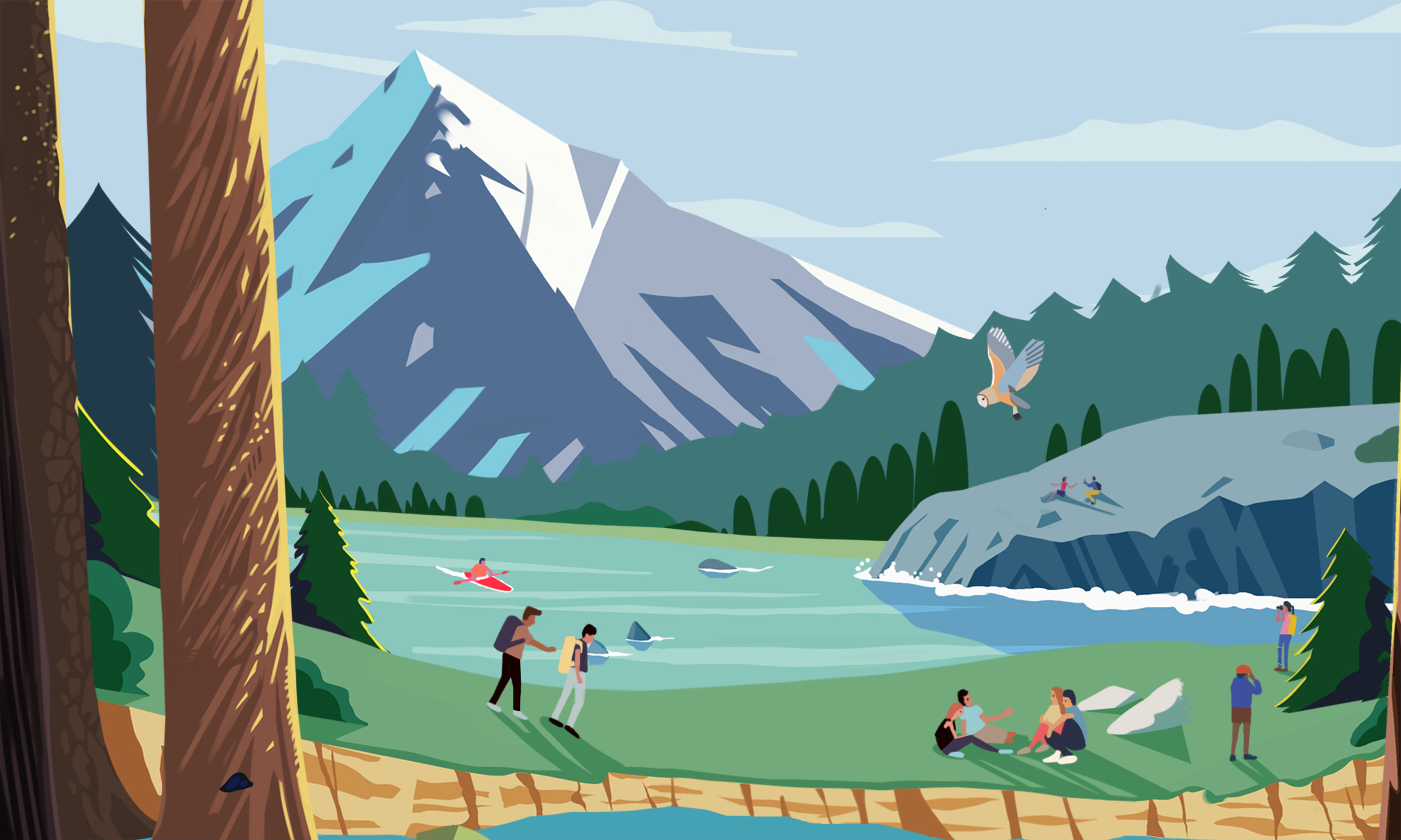 户外旅行探索大自然扁平风踏青郊游插画 - 牛牛油果子 - 原创作品 - 