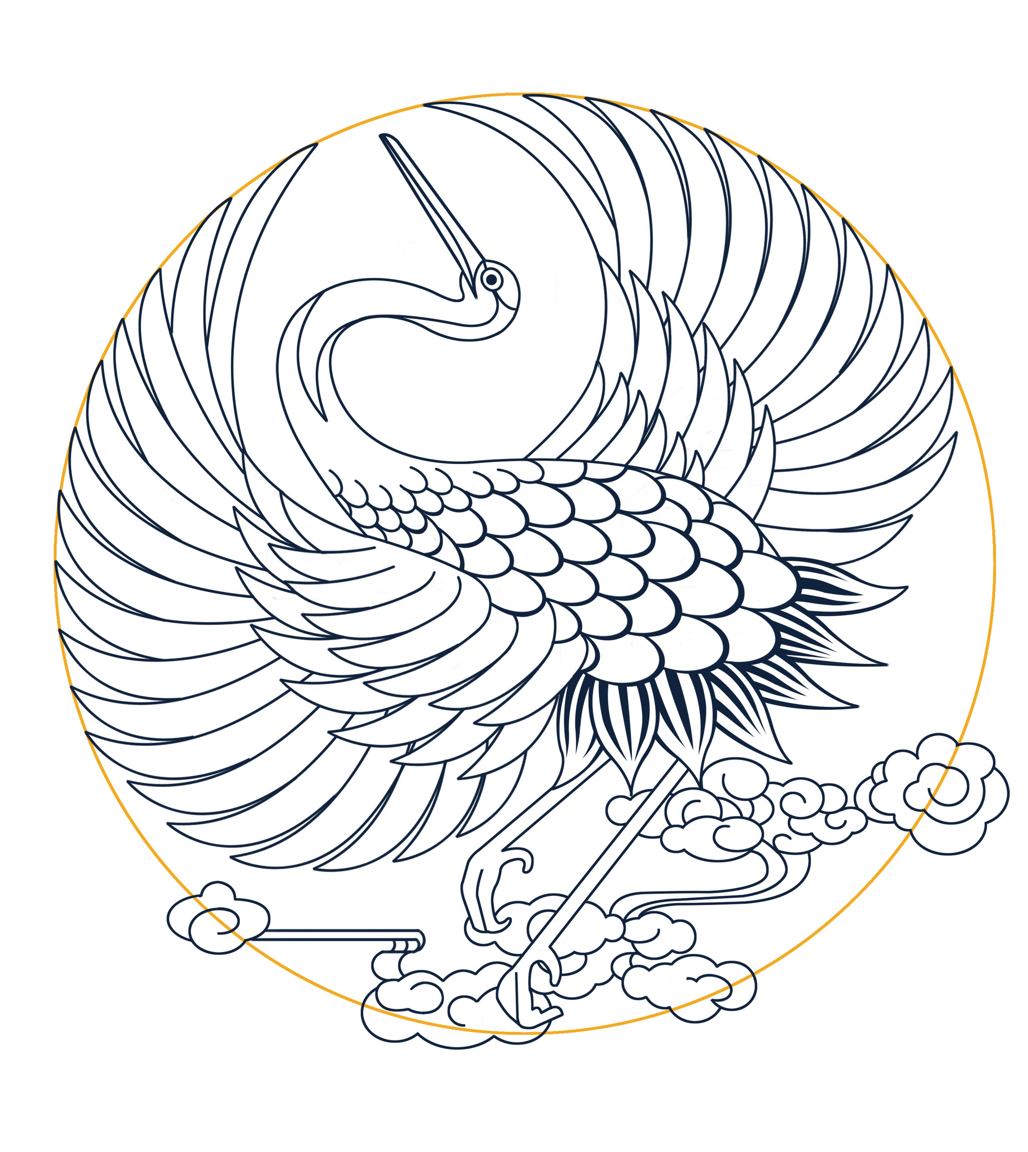 风传统图案鹤祥云插画素材 - 牛牛油果子 - 原创作品 - 视觉中国