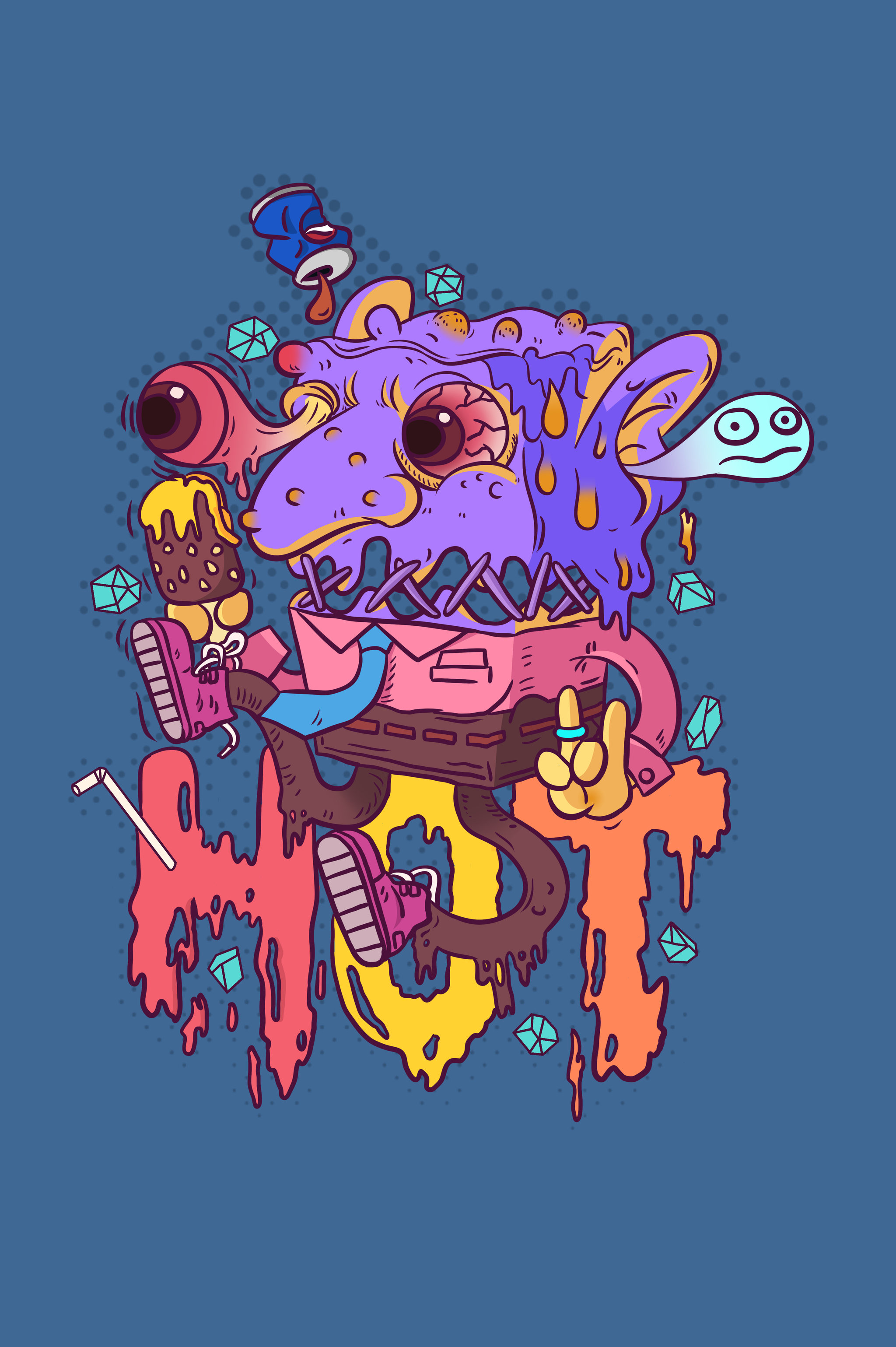 潮流时尚卡通小怪物形象潮牌街头插画 - 牛牛油果子 - 原创作品