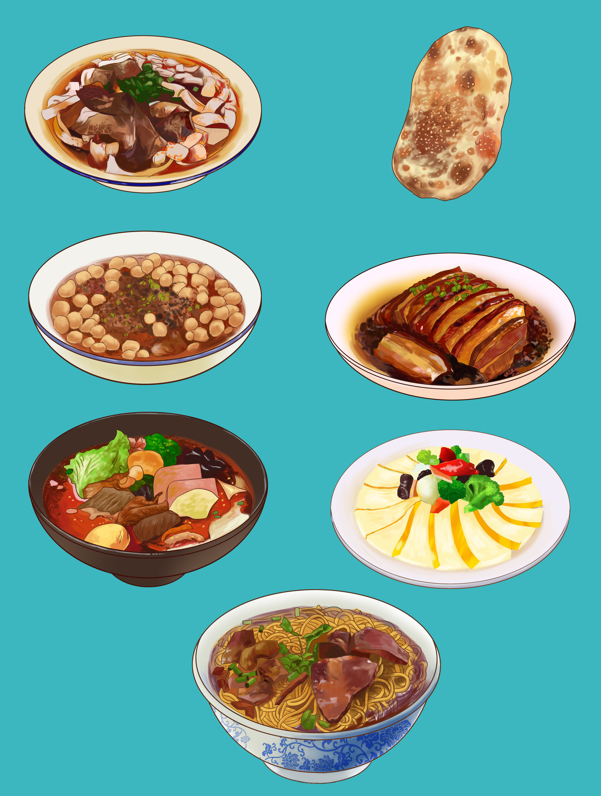 美食插画元素面食中国传统食品元素插画