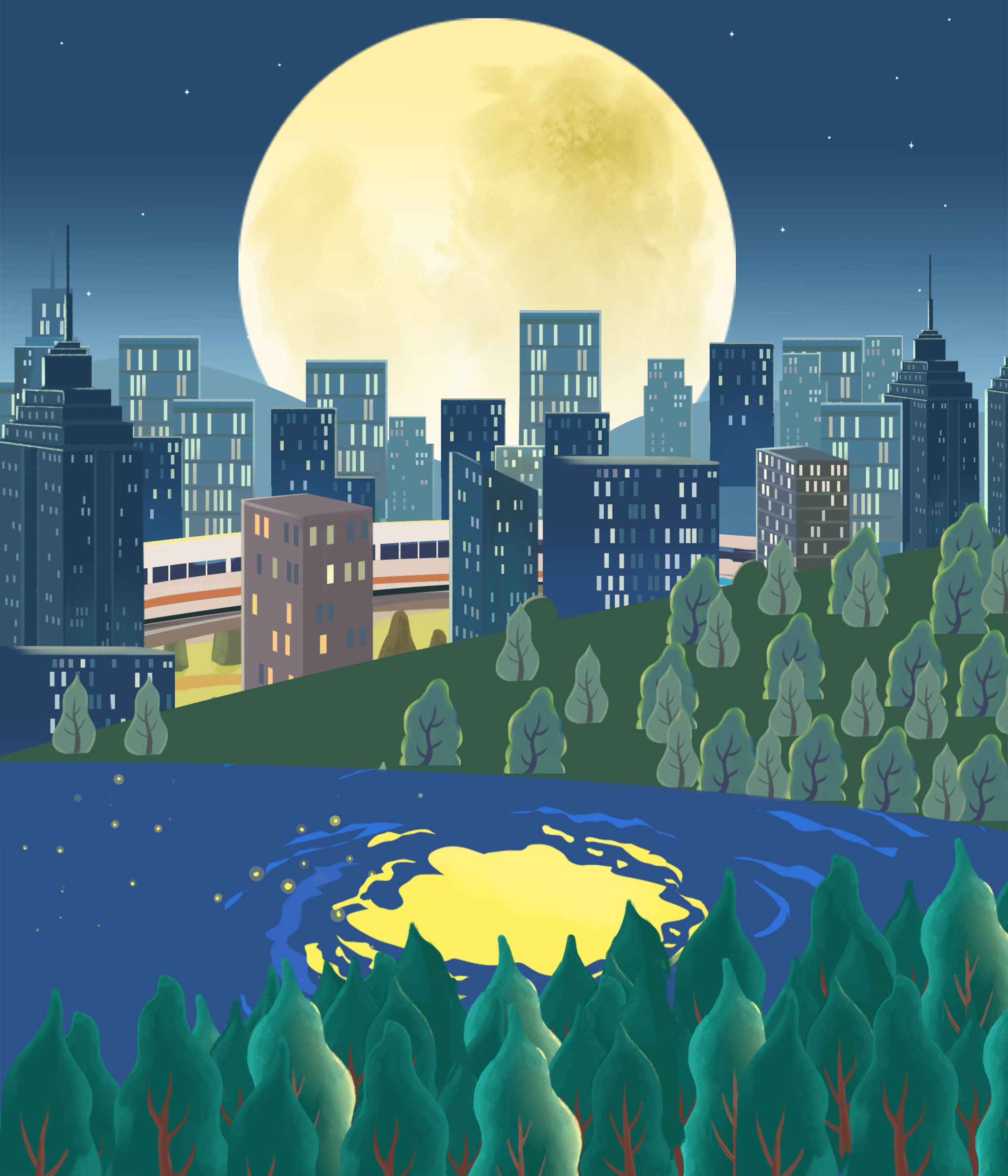 夜景城市漫画图片